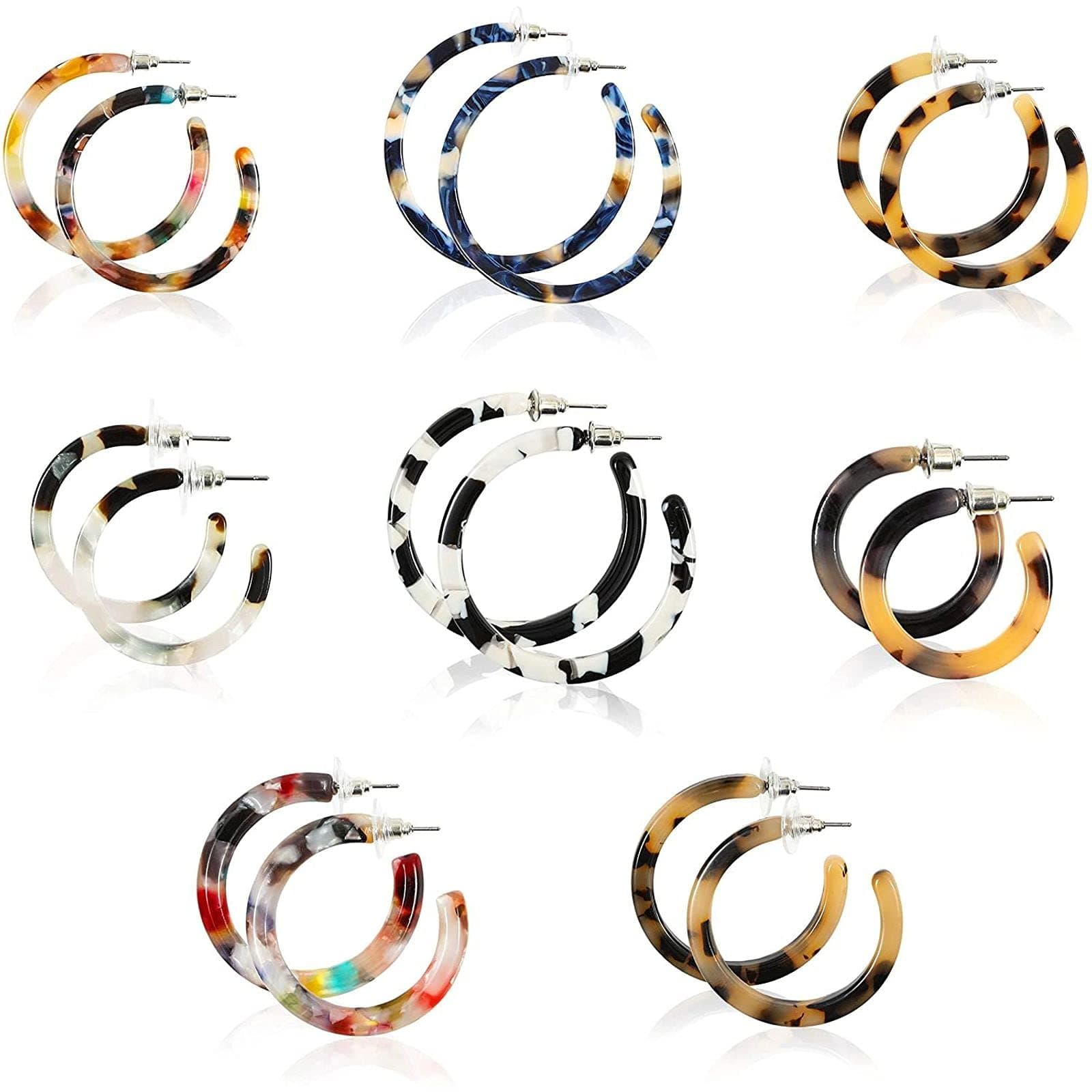 ZodacaResin Tortoise Shell Hoop Earrings for Women (8 Pairs)