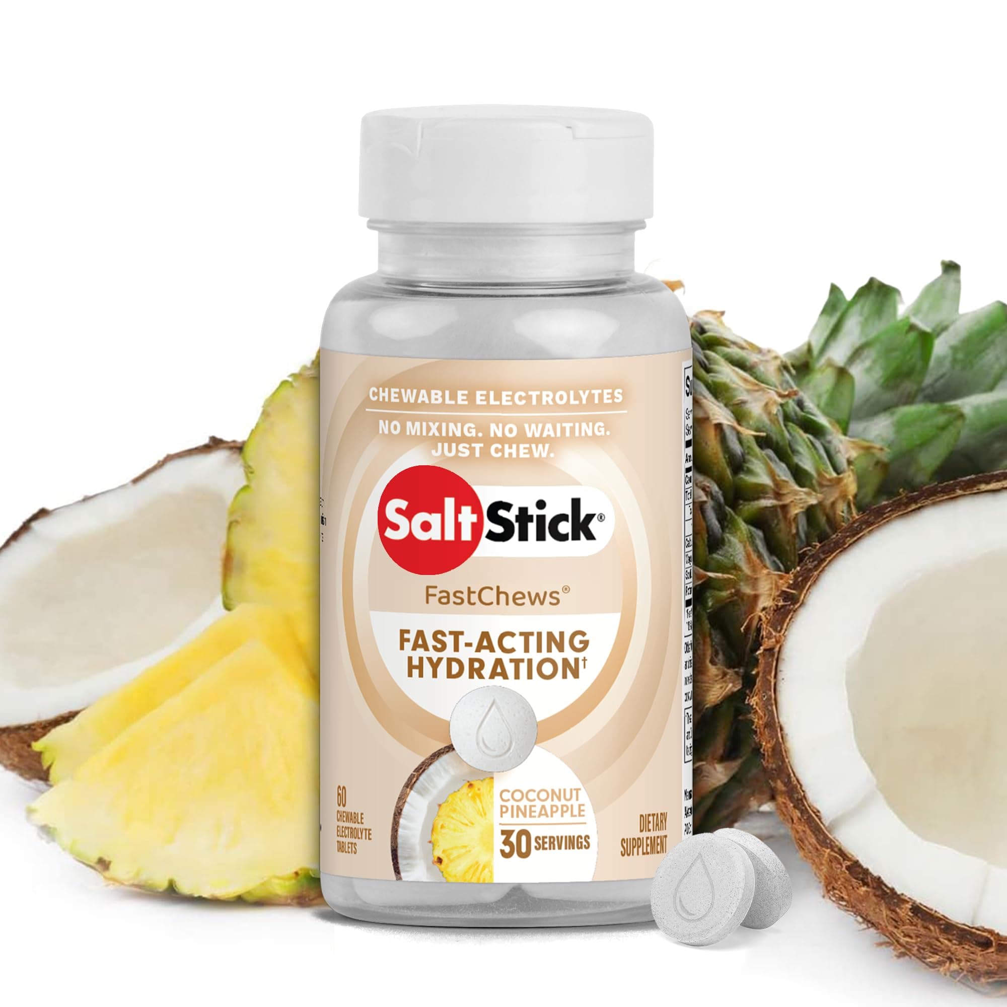 Saltstick Fast Chews Coconut Pineapple Electrolyte Replacement Tablets for Rehydration 60-Pieces