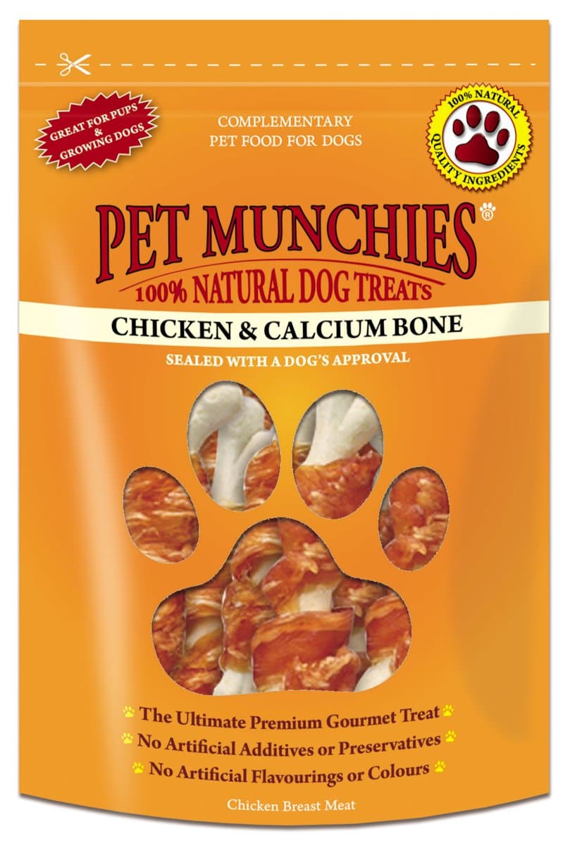 Pet Munchies Chicken and Calcium Bones Dog Treats, Premium Dog Chews with Natural Real Meat, Low in Fat and High in Protein 100g (Pack of 8)