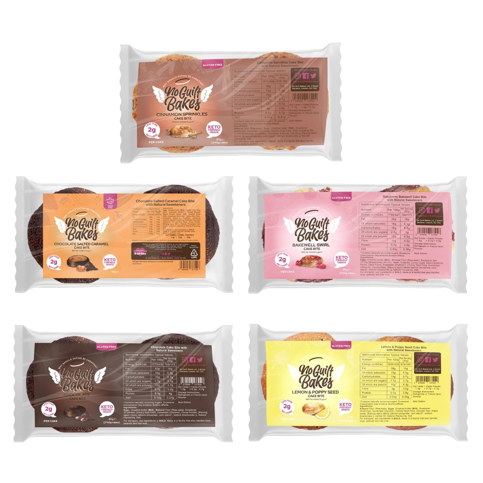 No Guilt Bakes Keto Cake Bites (Variety, 10 Cakes) - Gluten Free & No Sugar Added, Healthy Diabetic, Dessert, Keto Diet Snack - Packaging May Vary