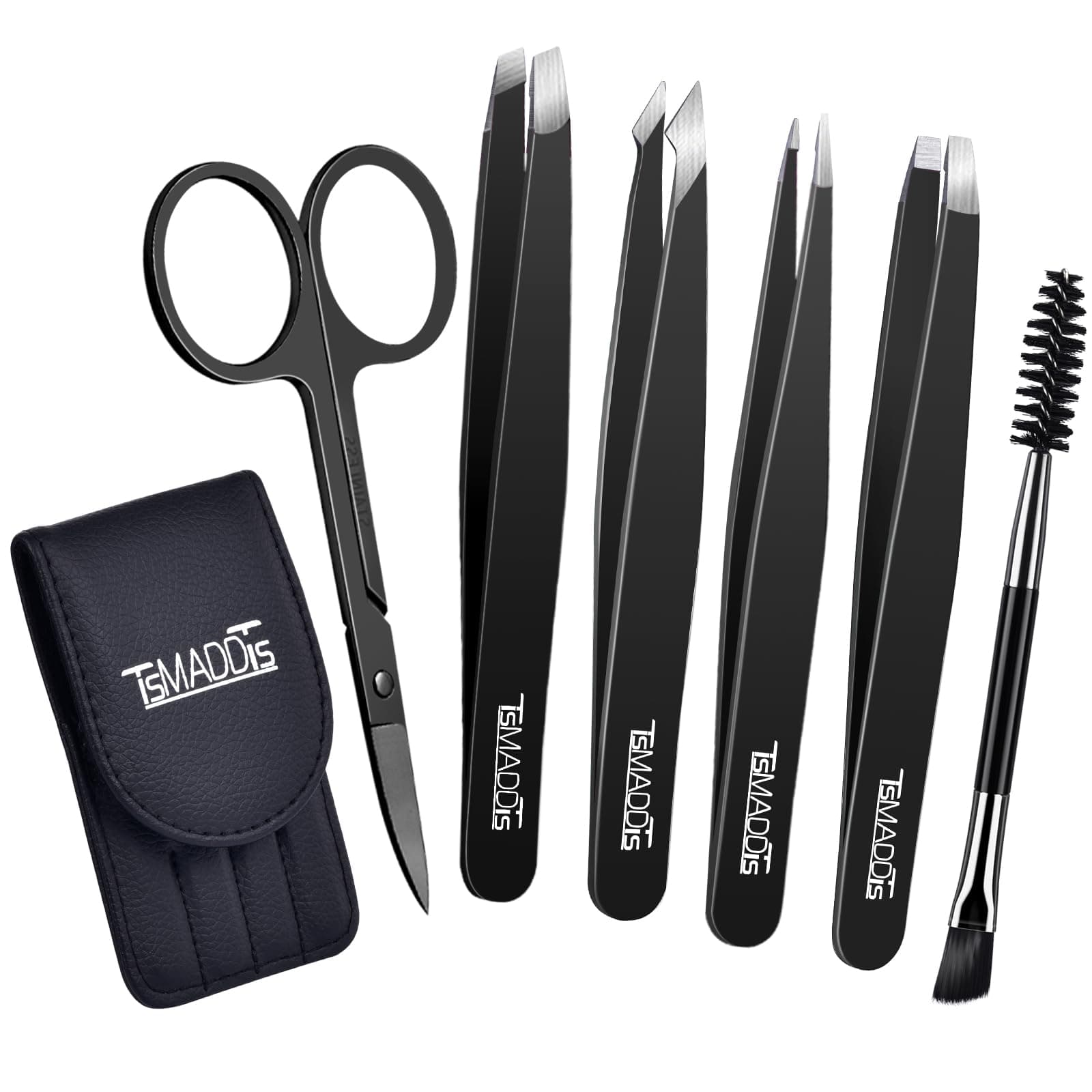 TsMADDTs Eyebrow Tweezers Set and Curved Scissor, Professional Stainless Steel Tweezers for Women and Men, Splinter and Ingrown Hair Removal