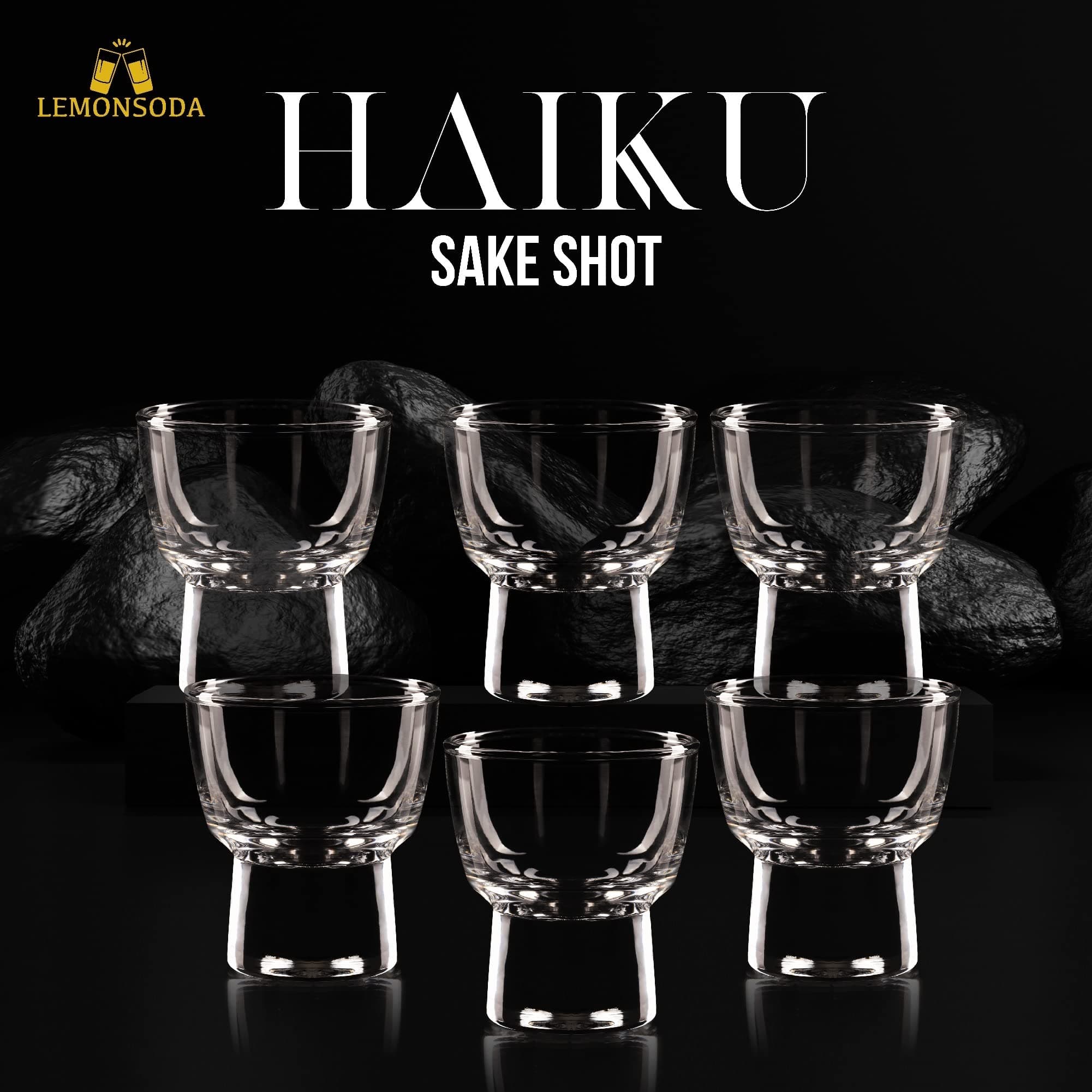 LEMONSODA Haiku Sake Shot Glass Set- 2oz Crystal Shot Glasses for Sake, Tequila, Whiskey, Vodka, Gin - Great for Tequila Tastings, Gifts, Parties, Unique Pieces (Set of 6)