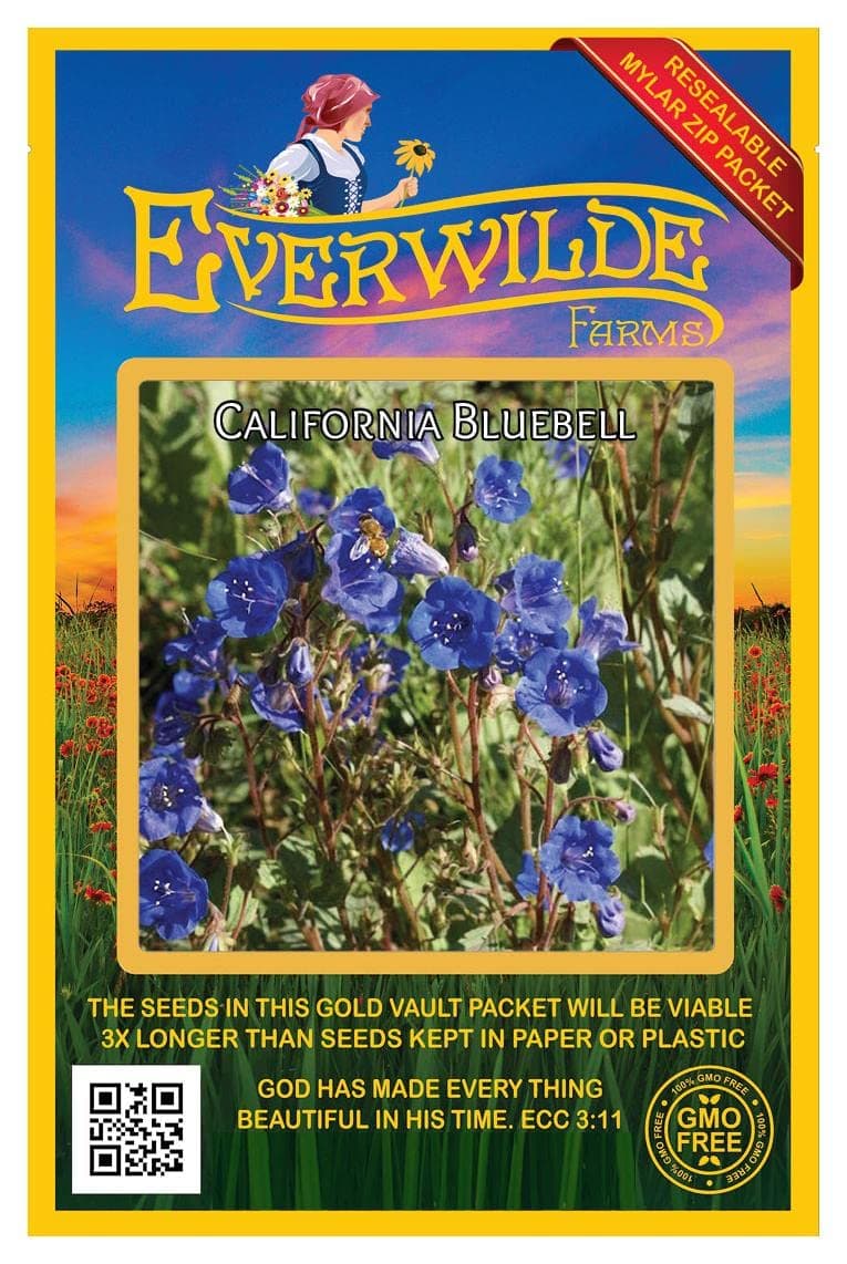Everwilde Farms - 2000 California Bluebell Native Wildflower Seeds - Gold Vault Jumbo Seed Packet