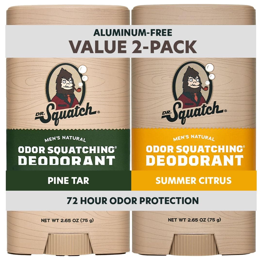 - Natural Men’s Deodorant – Aluminum Free Natural Deodorant Men with Charcoal & Postbiotics for 72-Hour Odor Protection – Pine Tar + Summer Citrus, 2.65oz Stick (2-Pack)