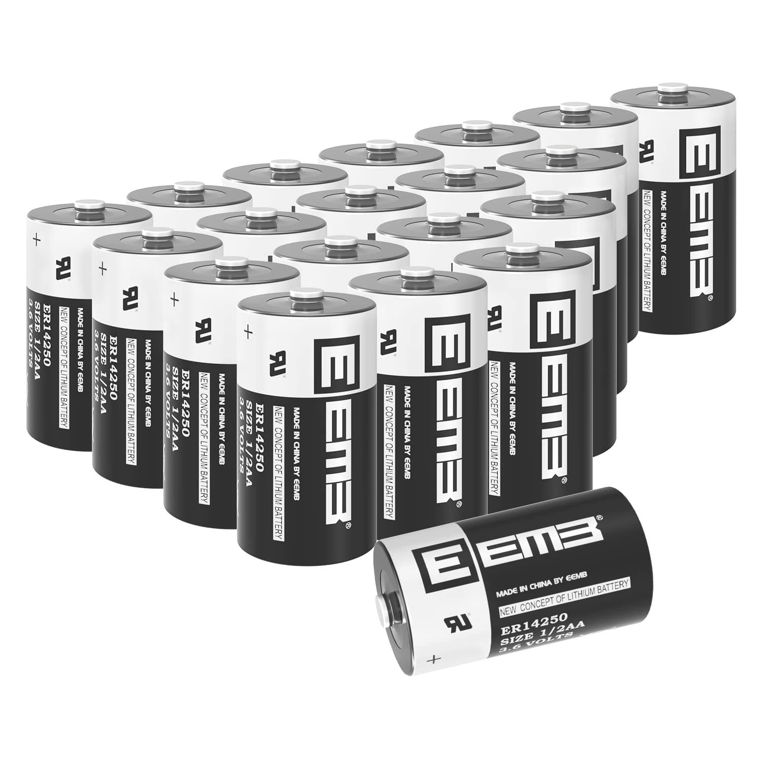 20Pack ER14250 1/2AA 3.6V Lithium Battery Li-SOCL₂ Non-Rechargeable Battery XL-050F SB-AA02 LS14250 TL-5902 TL-2150 for Dog Collar Meter Sensor Movement Monitor Home Security System Alarm System