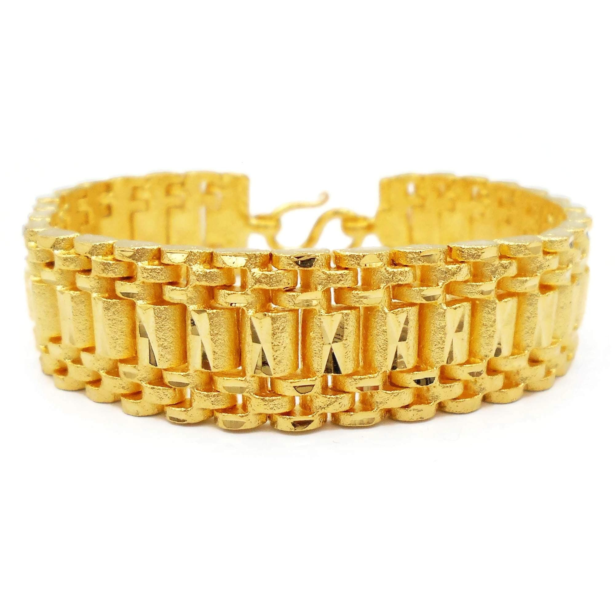 Men's Classic 22k 23k 24k Thai Baht Yellow Gold Plated Bracelet 7.5 Inch, 55 Grams,Width 17 mm