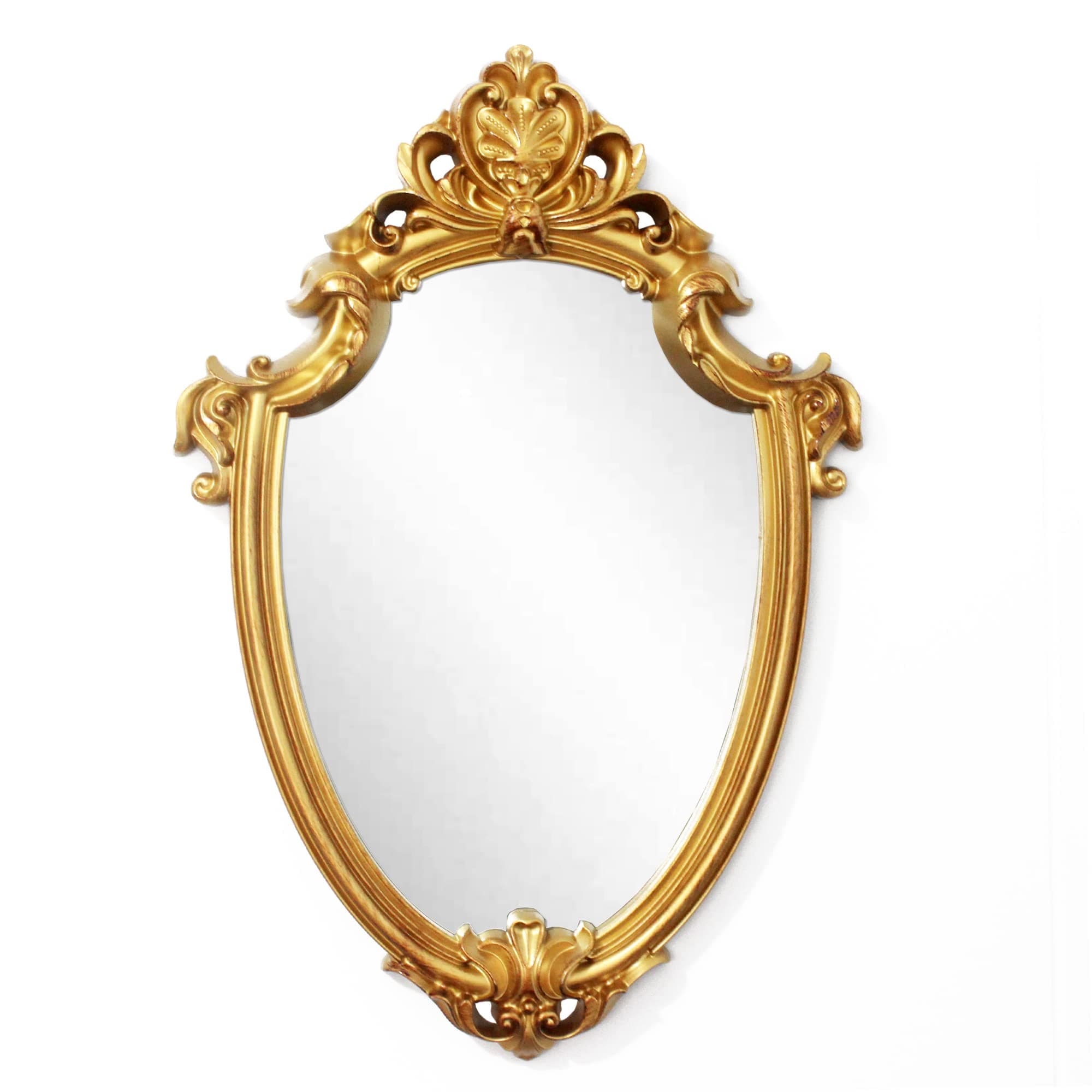 Eaoundm 16.5 x 11 inch Vintage Antique Decorative Wall Mirror - Shield Shape (Brush Gold)