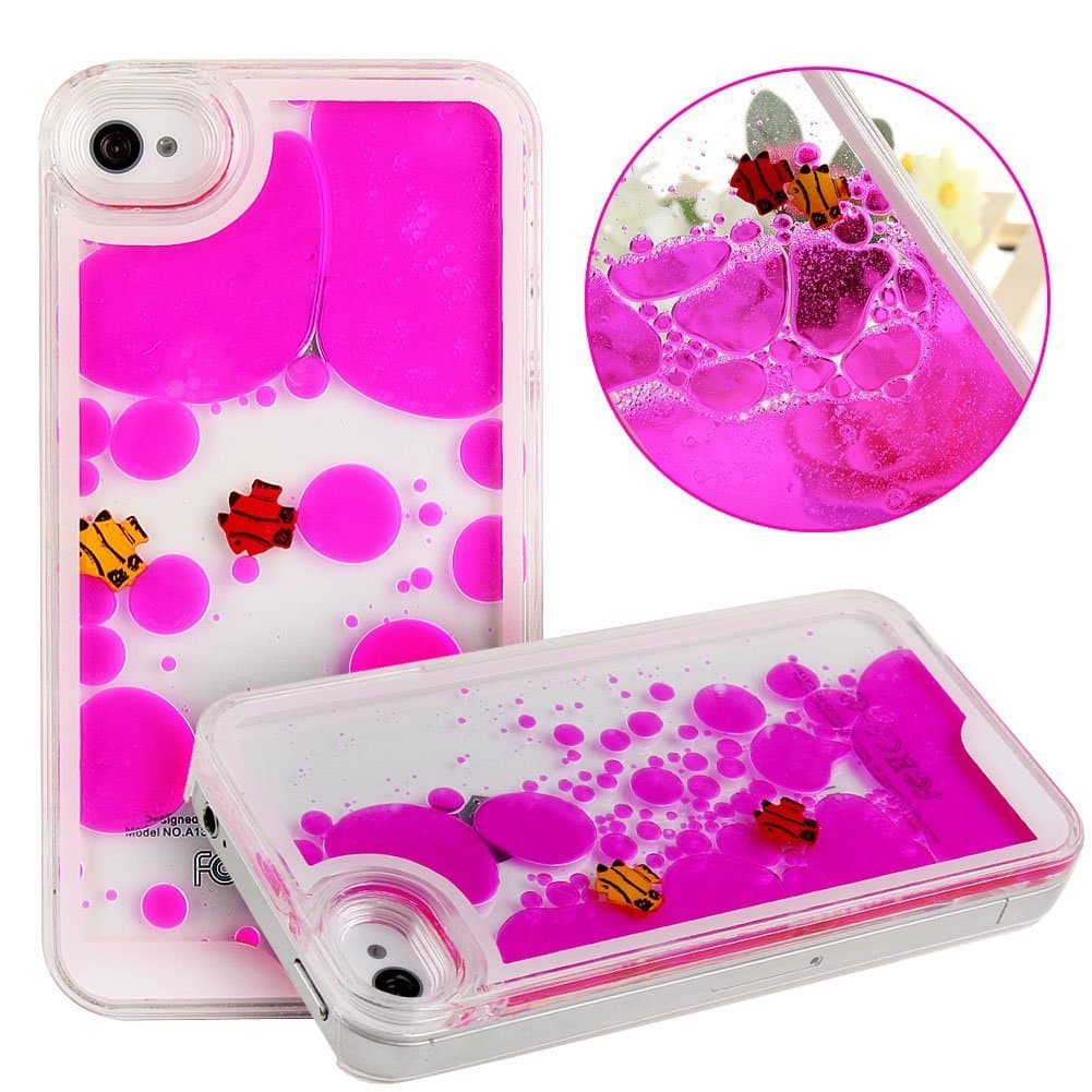 iPhone 4S Case,iPhone 4 Case,UZZO 3D Creative Design Hard Shell Liquid Flowing Fish Dolphin Swimming iPhone 4 4S Case,Hot Pink