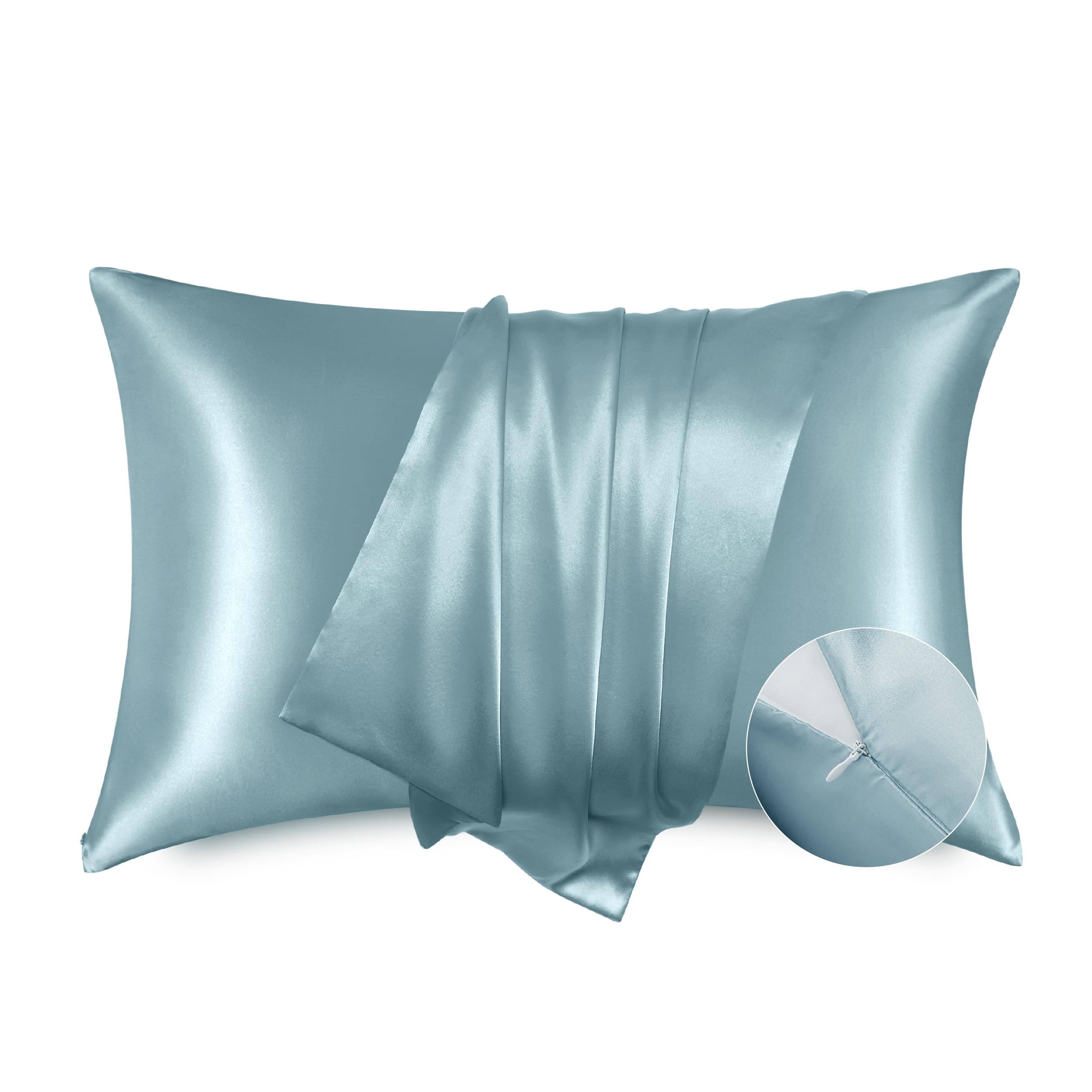 Bedsure Satin Pillowcase for Hair - Grey Blue Satin Pillow Cases Standard Size with Zipper 2, Similar to Silk Pillow Cases for Skin, Silky & Soft Pillow Cover, Gifts for Her or Him, 20x26 Inches