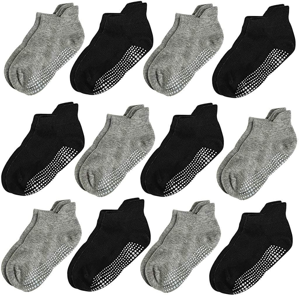 Aminson Grip Ankle Socks - Kids Boys Girls Anti Non Skid Slip Slipper Crew Socks-6/12 Pairs