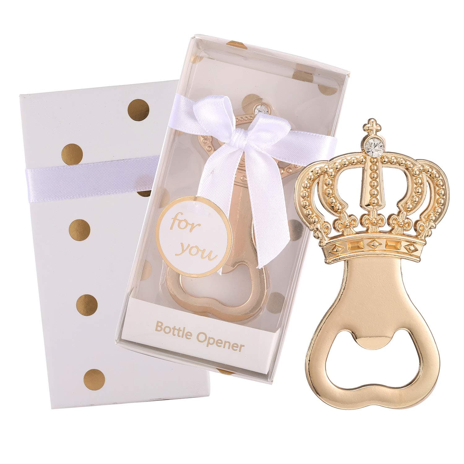 Pack of 24 Gold Crown Bottle Opener Wedding Favors,Party Favors for Guest Souvenir Gift for Baby Shower Birthday Party Decorations and Supplies by Layseri (Crown White, 24)