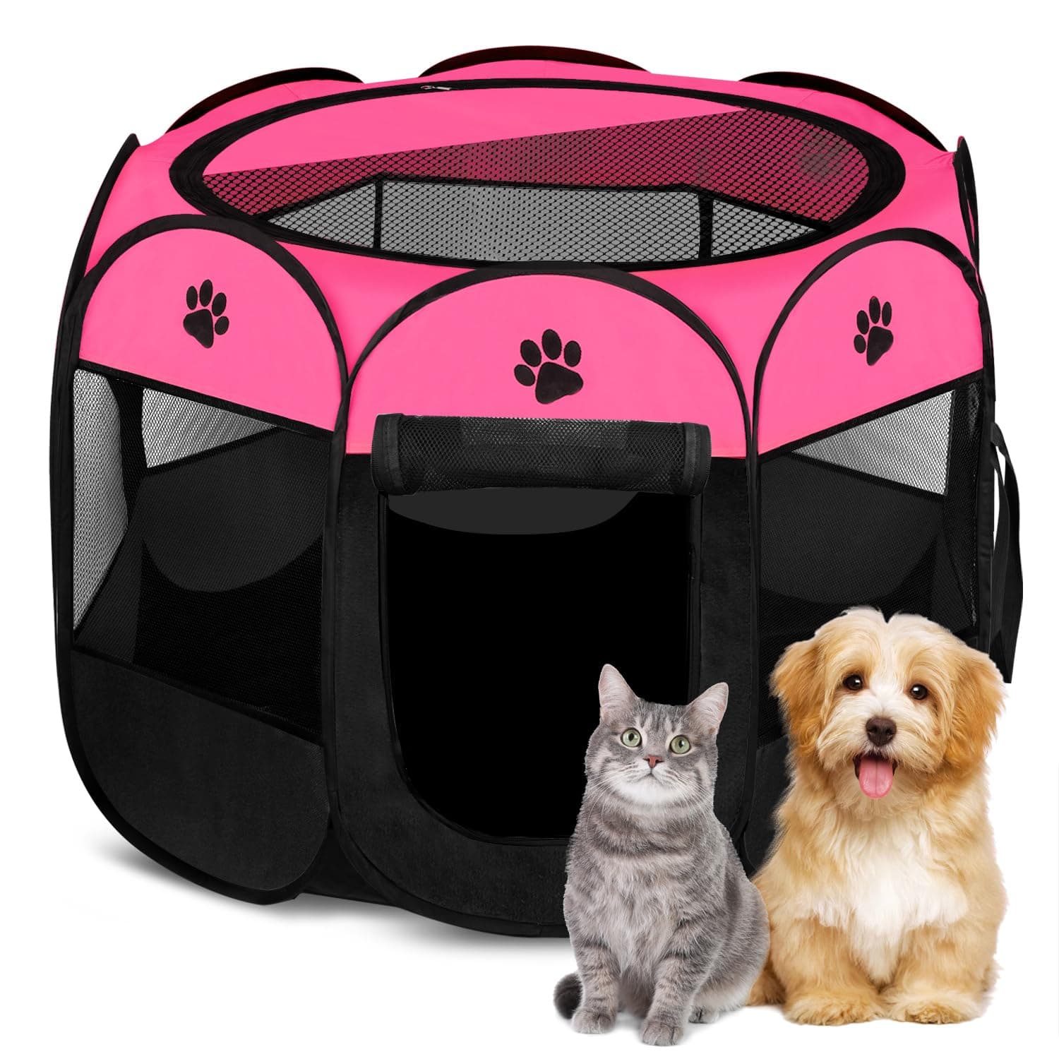 Pet Dog Puppy Playpen Dog Cat Tent Crates, Foldable Exercise Kennel Portable Playpen for Small Medium Dogs/Cats/Rabbits, Indoor Outdoor Travel Camping Use with Removable Zipper Top