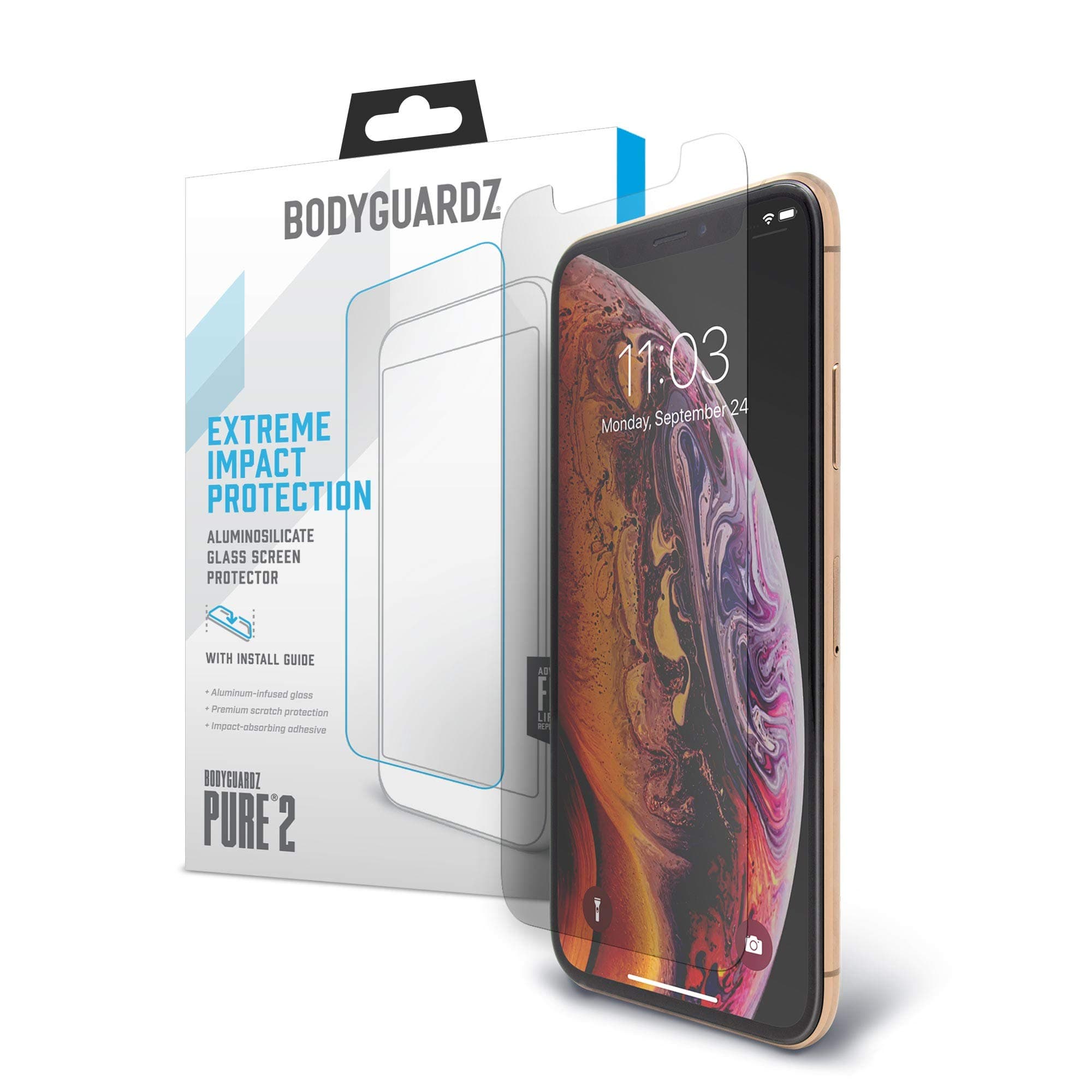BodyGuardz - Pure Glass Screen Protector, Ultra-Thin Tempered Glass Screen Protector for iPhone Xs Max