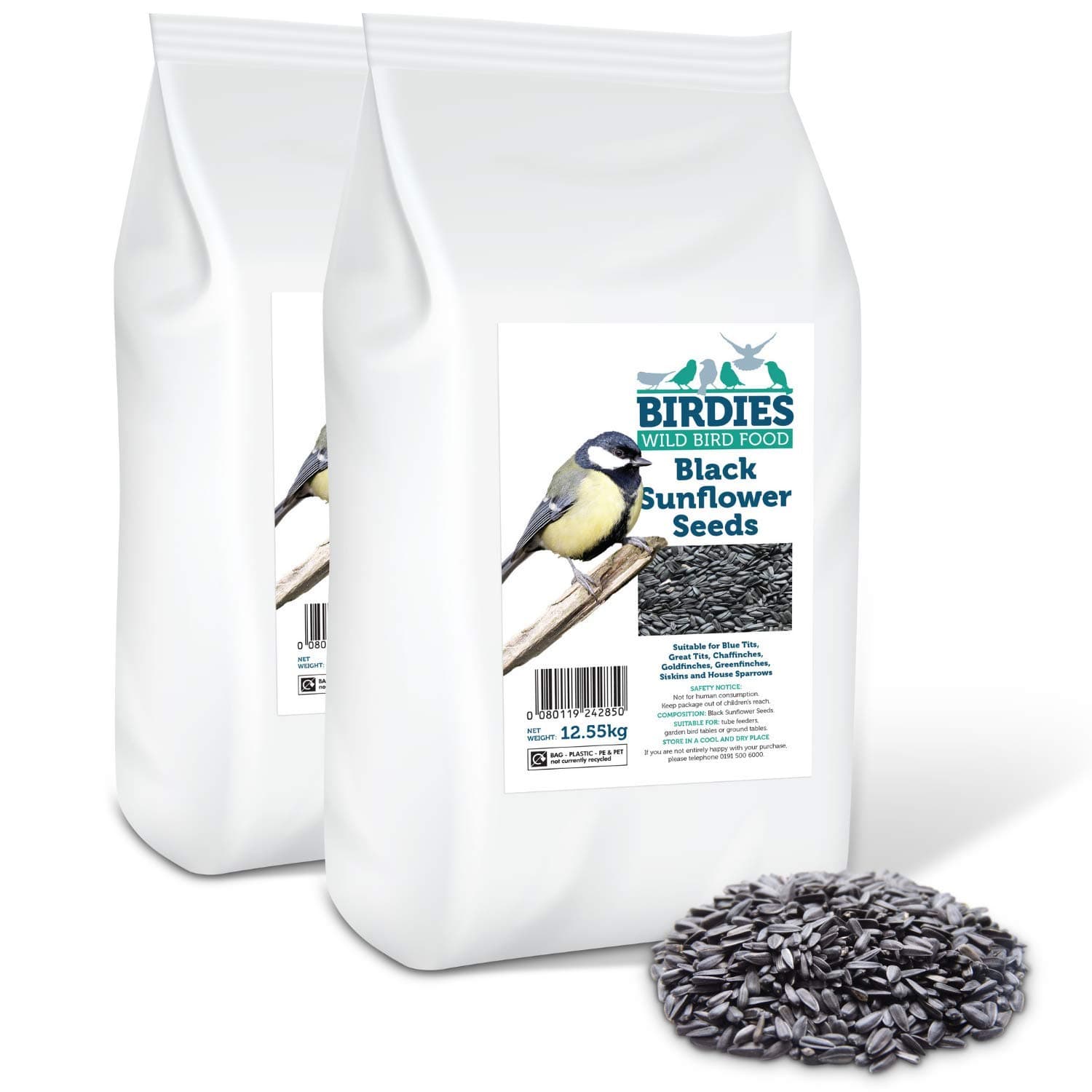 Birdies Black Sunflower Seeds- Bird Seed for Wild Birds - 25kg Premium Sunflower Seeds