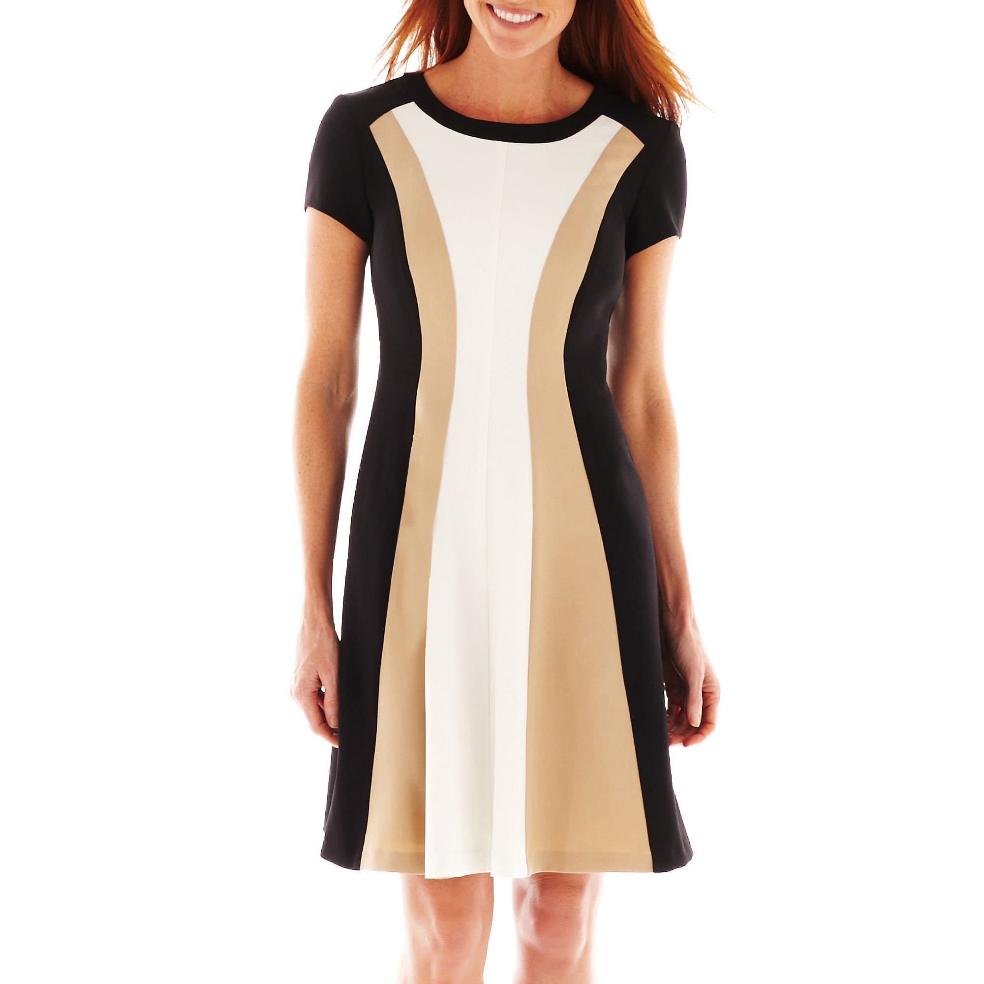 Sandra Darren Women's Cap-Sleeve Color-Block Fit-and-Flare Dress