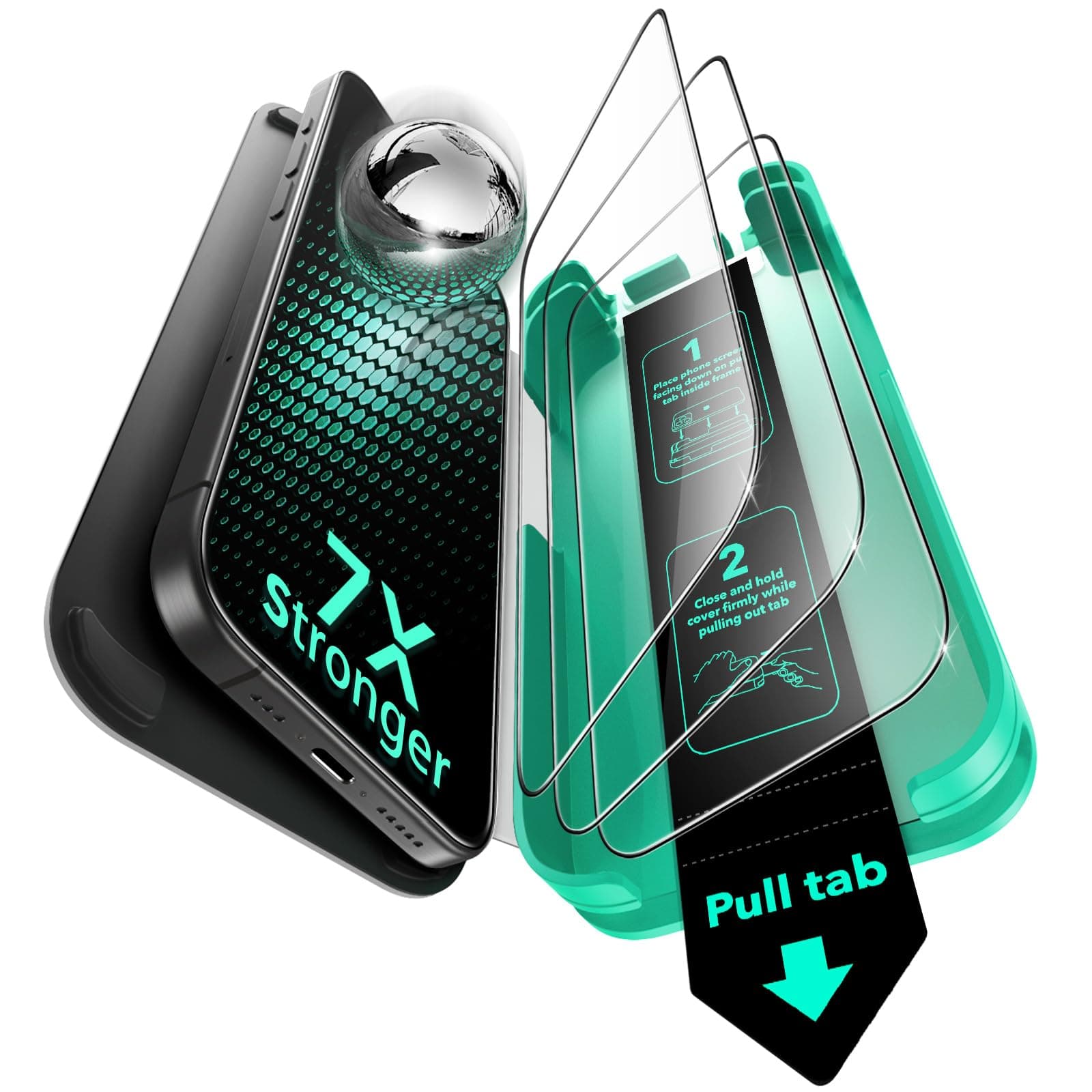 ESR iPhone 15 Pro Max Film, Exceeds 9H, Tempered Glass Film, US Military Standard Aviation Material, Easy Installation, Installation Tool Included, Done in 3 Seconds, 110.2 lbs (50 kg), 3 Sheets Film