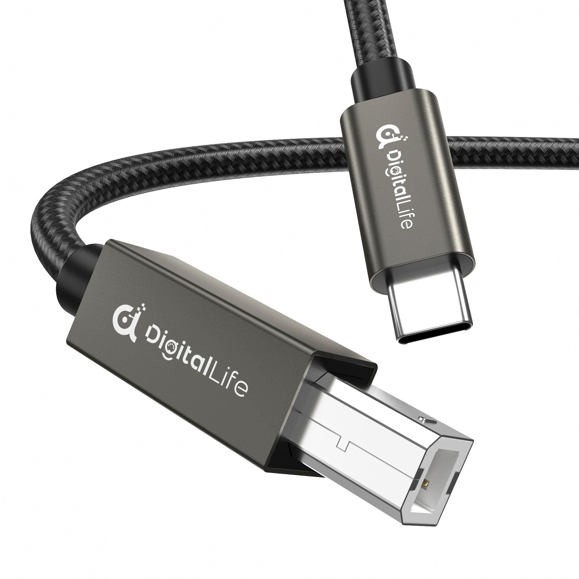 FlexMIDI Vortex Series | 2M USB‑C to USB‑B MIDI Cable for Piano Keyboard, MIDI Controller & Audio Interface, Nylon Braided, Metal Connector, Compatible with Windows/macOS/Linux
