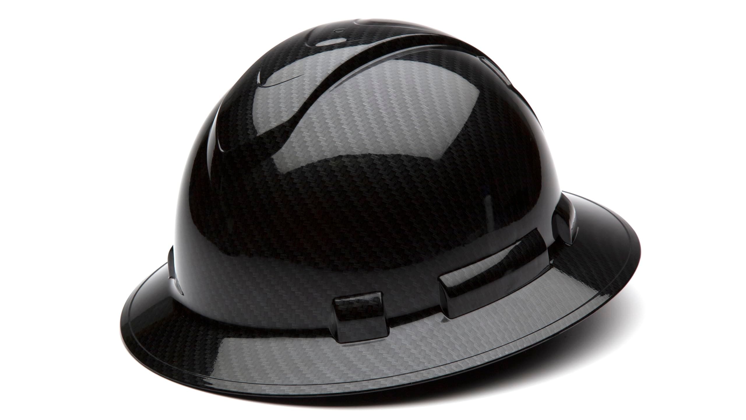 Pyramex Ridgeline Full Brim Hard Hat 4 Point Ratchet Shiny Black Graphite Pattern