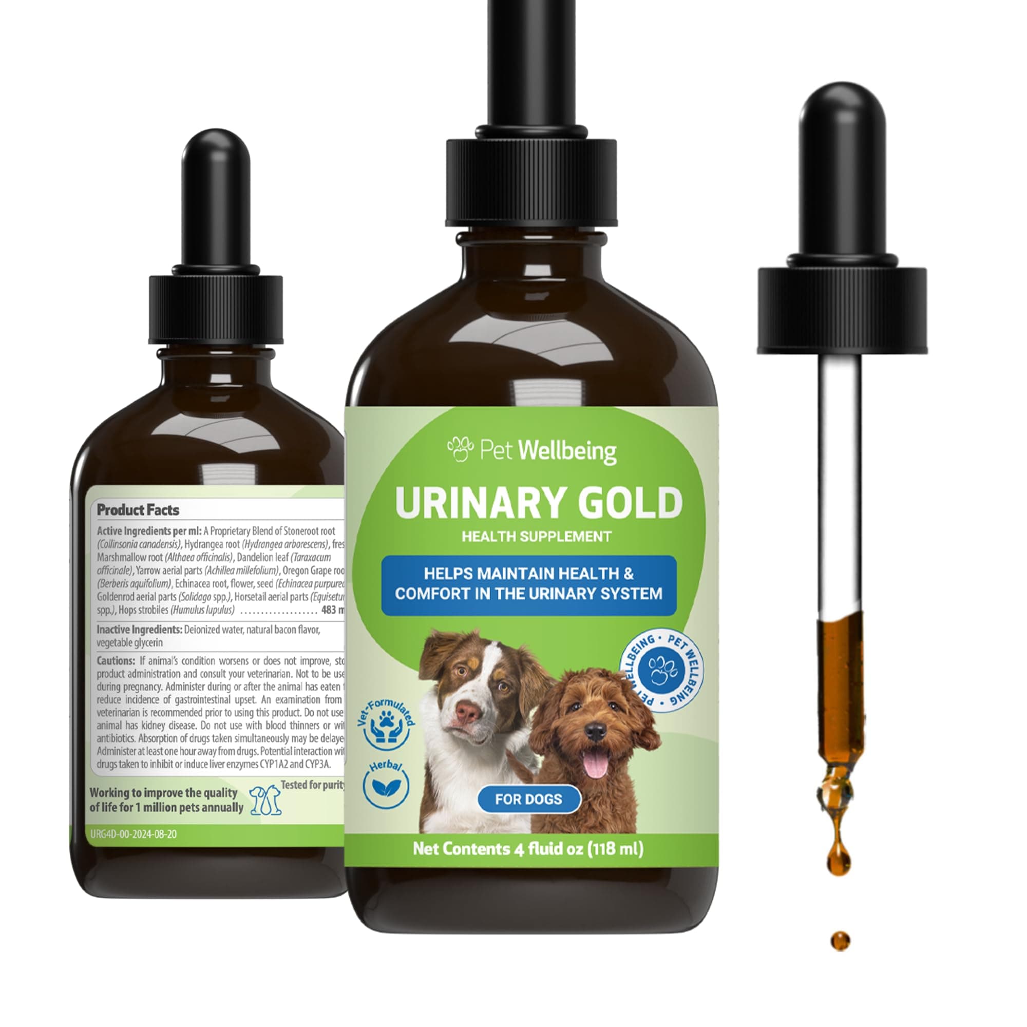 Pet Wellbeing Urinary Gold for Dogs & Cats - Vet-Formulated - Urinary Tract Health, Supports Normal Urinary pH - Natural Herbal Supplement 4 oz (118 ml)
