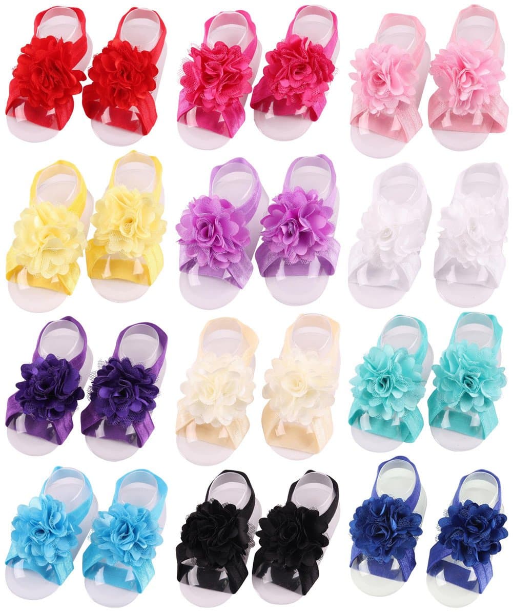 Baby Girl's Barefoot Sandals Flower for Newborn Toddlers (0-3T)