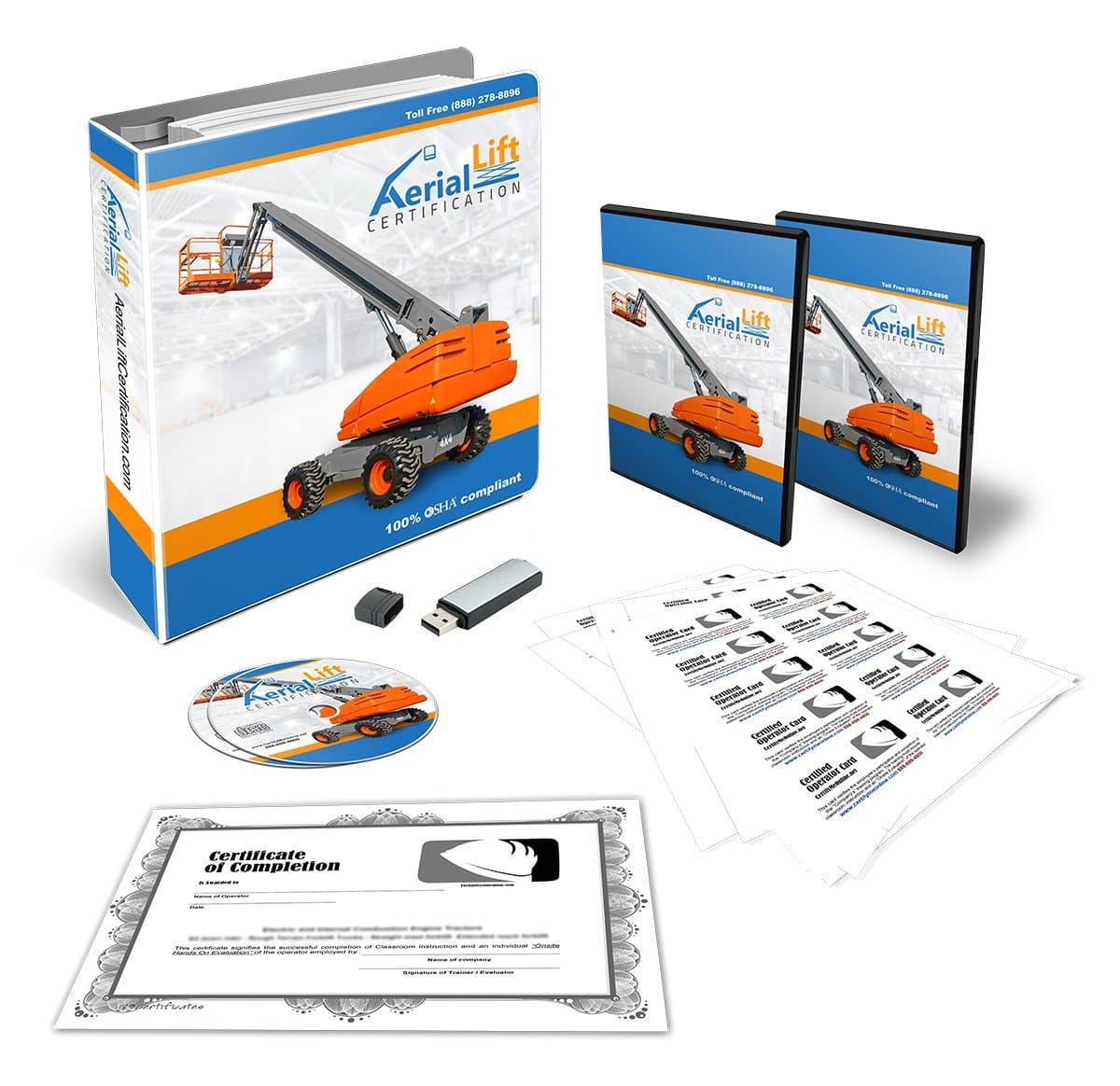 Aerial Lift Certification Training Kit - OSHA Compliant Aerial Lift Operator COMPLETE Training With Certificates Of Completion, Operator Cards, Student Hand Outs, Hands On Evaluation Checklist & More