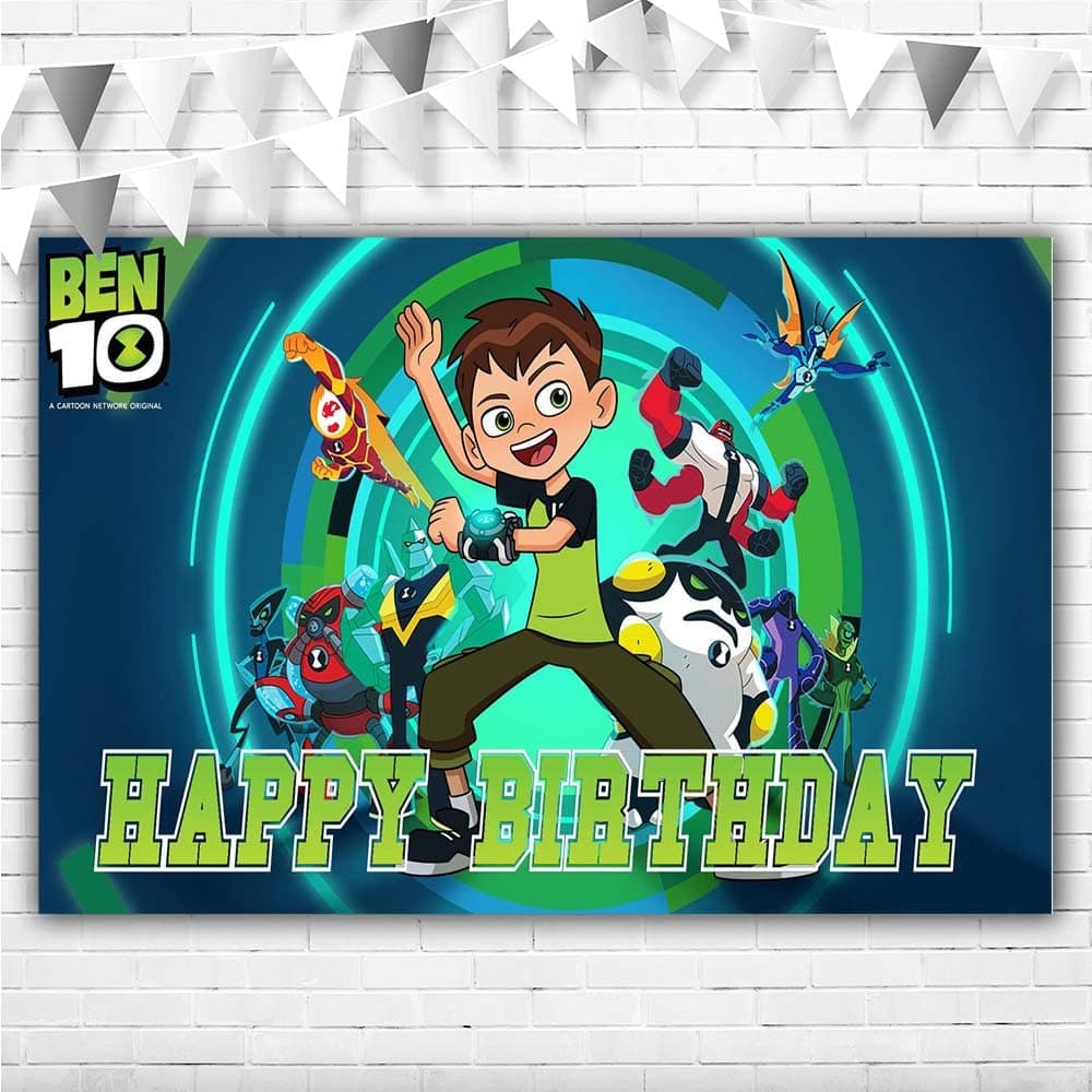 Happy Birthday Ben 10 Backdrop for Boys 5x3 Vinyl Ben 10 Birthday Party Decorations Banner for Kids Cartoon Science Fiction Ben 10 Background