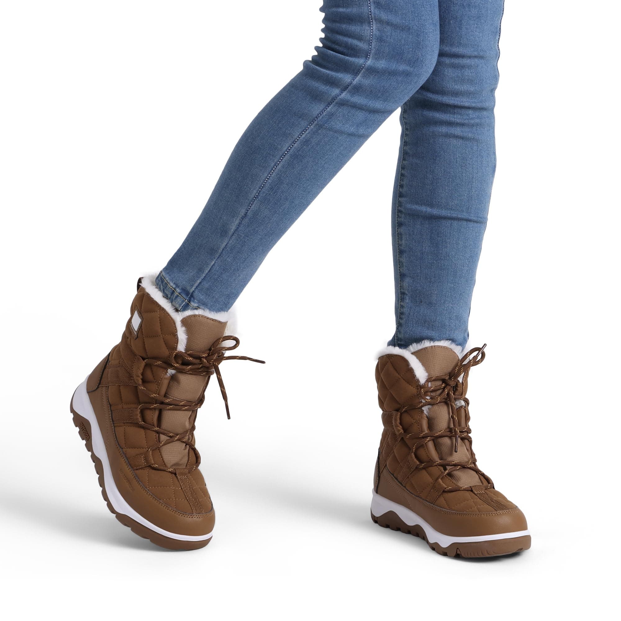 DREAM PAIRS Women's Winter Snow Boots Waterproof Rubber Ankle Booties with Warm Comfortable Faux Fur Lining,Botas de invierno para Mujer,Lace Up Non-Slip Outdoor Boots for Women,Sdsb2214w,Tan,Size 8