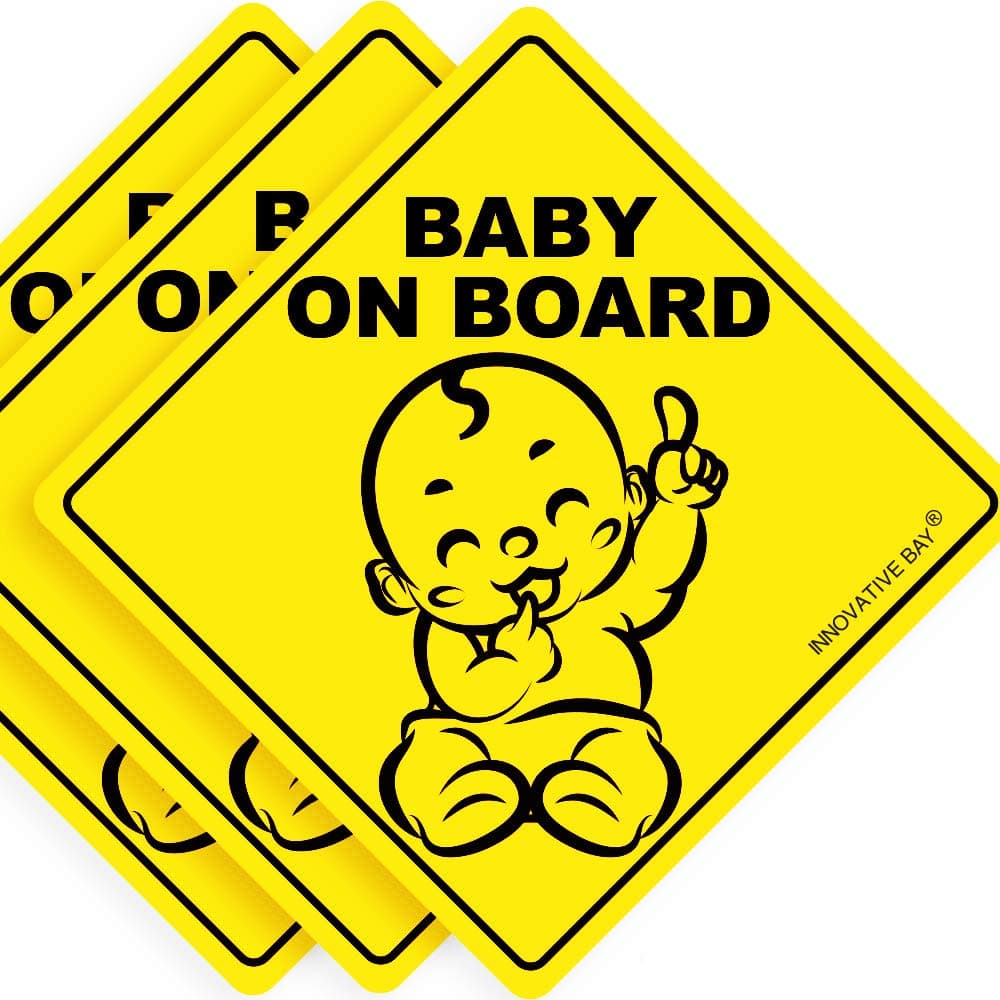 Baby on Board Sticker Sign (3 pack), Baby board, baby car sticker, baby car decal, baby announcement board, US Department of Transportation recommend color & shape,kid safety, 5”by5” By Innovative Bay