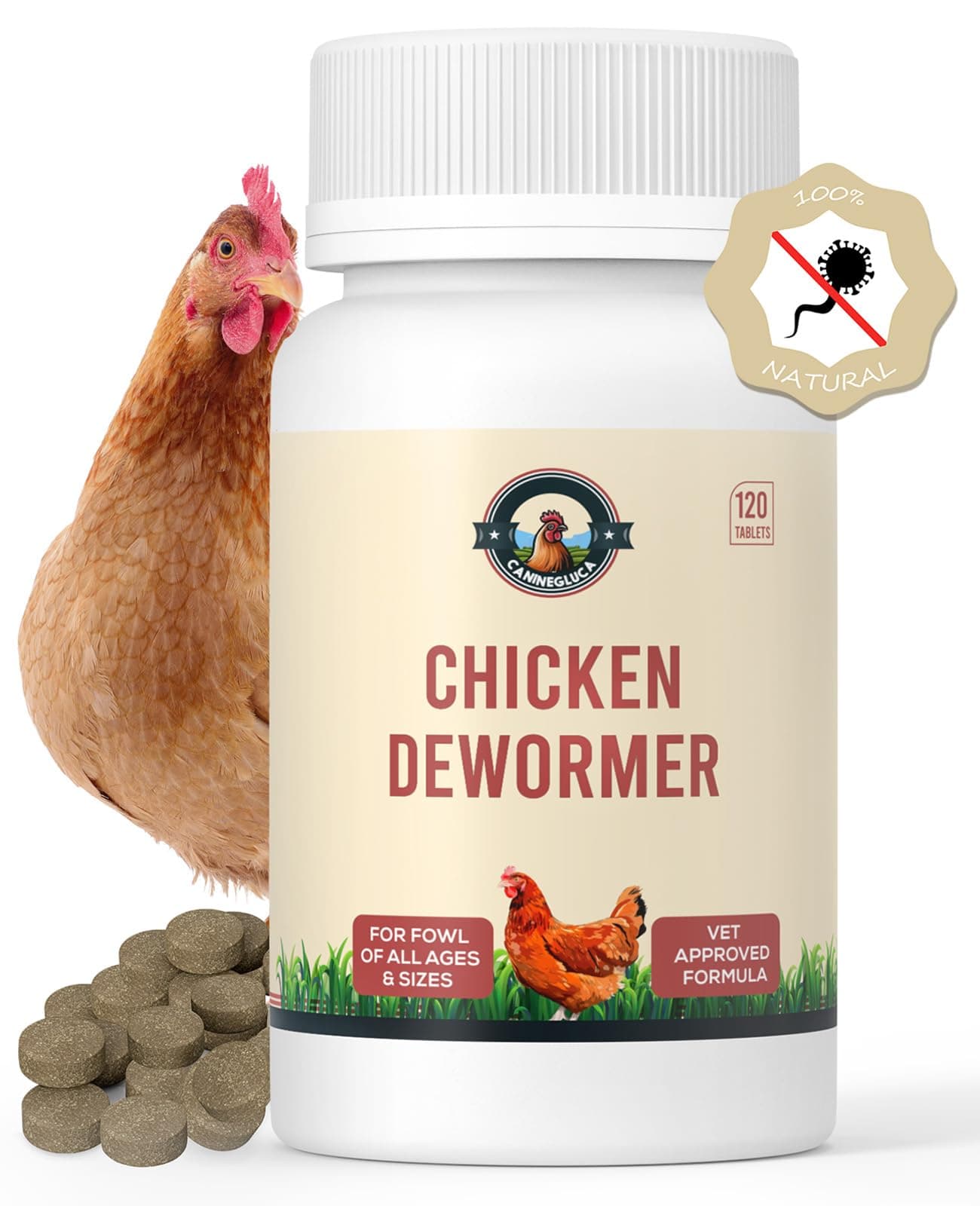Chicken De-wormer: an All-Natural Health Formula, 120 Tablets, Safe for Eggs During Use, Complete Poultry Medicine Supplies, US-Made, Effective for Poultry and Ages.