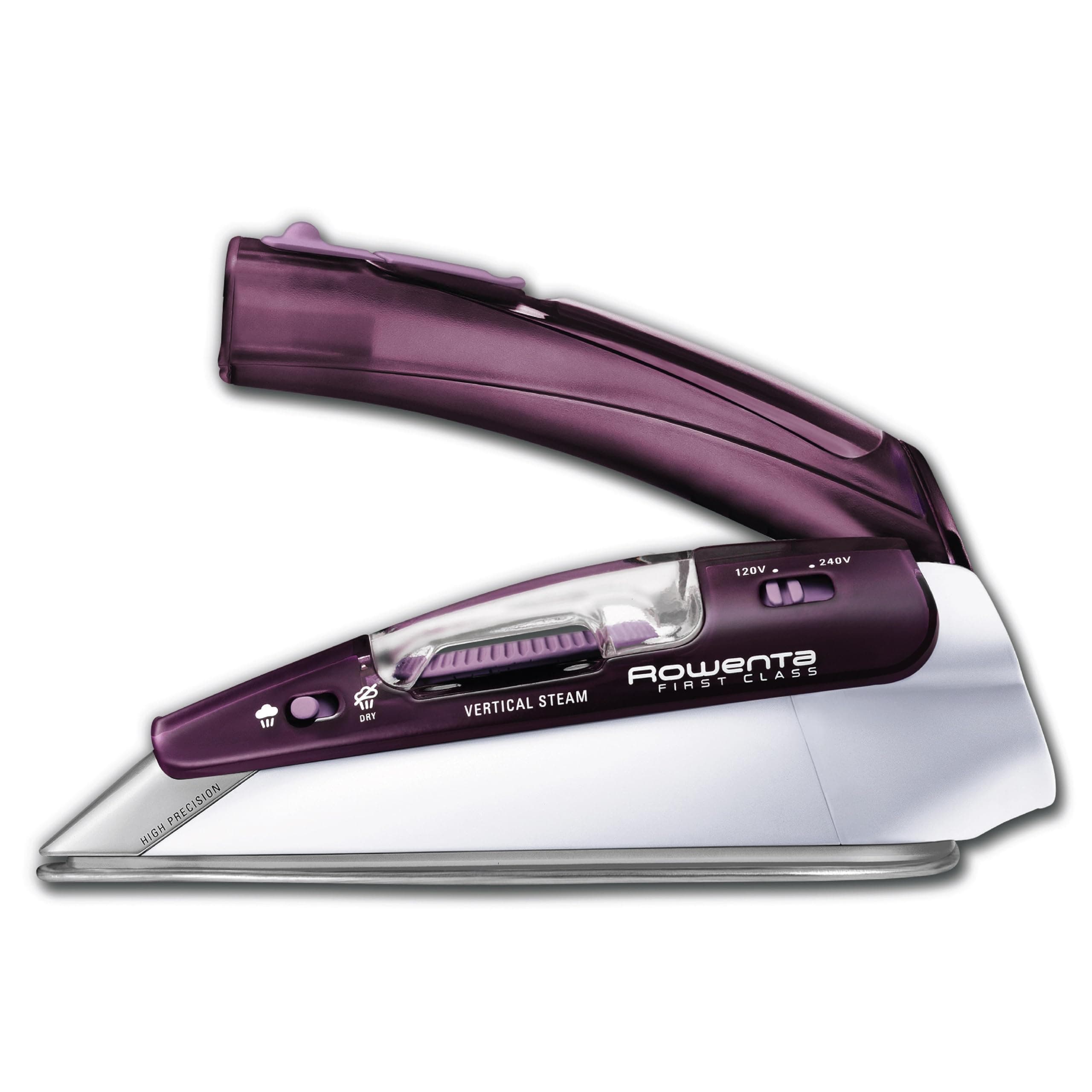 Rowenta Travel Iron, Pro Compact Stainless Steel Soleplate Hand Held Steamer Iron for Clothes, 200 Microsteam Holes, 1000 Watts Ironing, Fabric Steamer, Dual Voltage, Mini Iron, Purple, DA1560