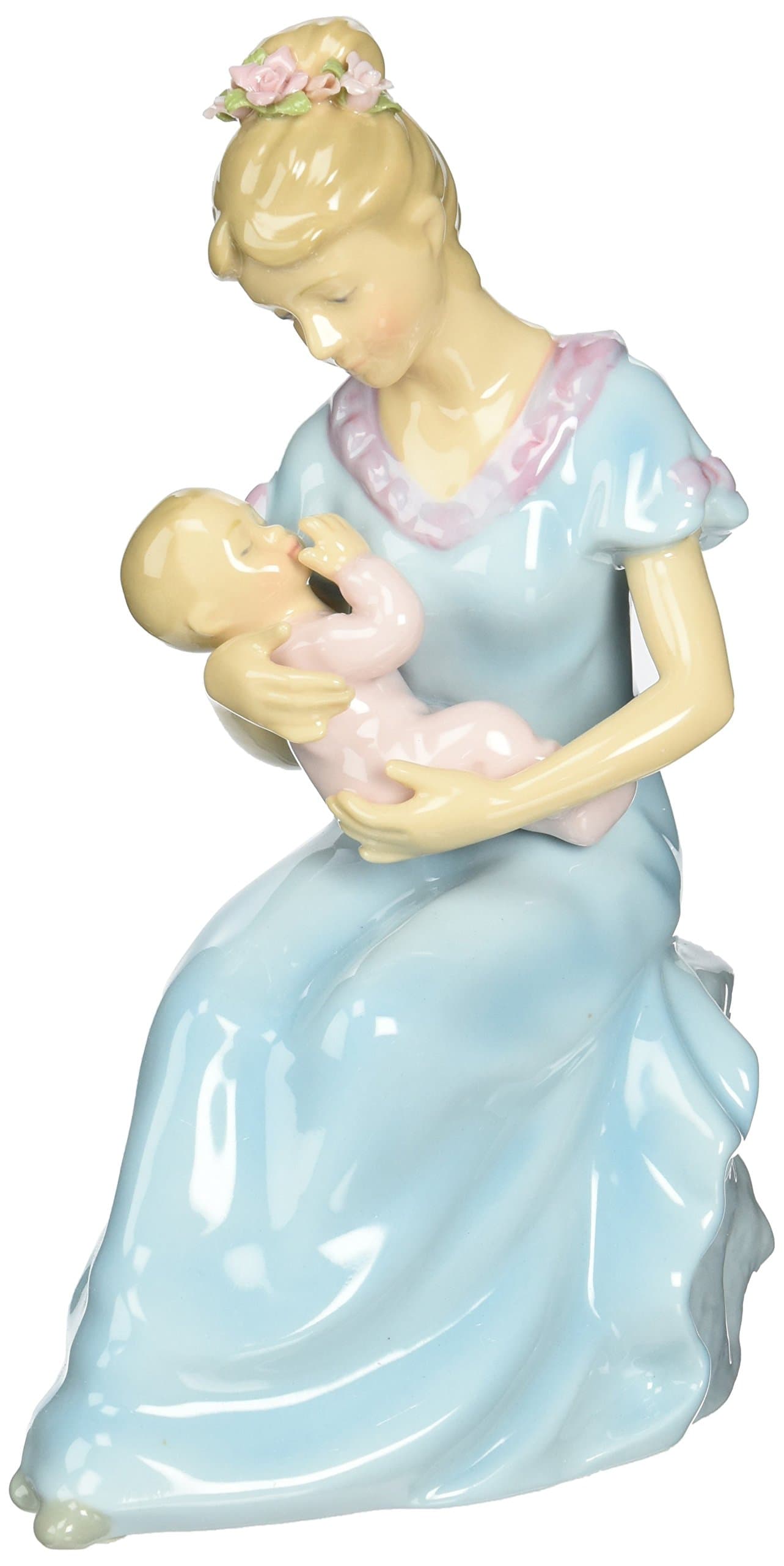 CG Cosmos 80055 Fine Porcelain Mom with Baby Girl Musical Figurine, 7-1/4-Inch, Blue