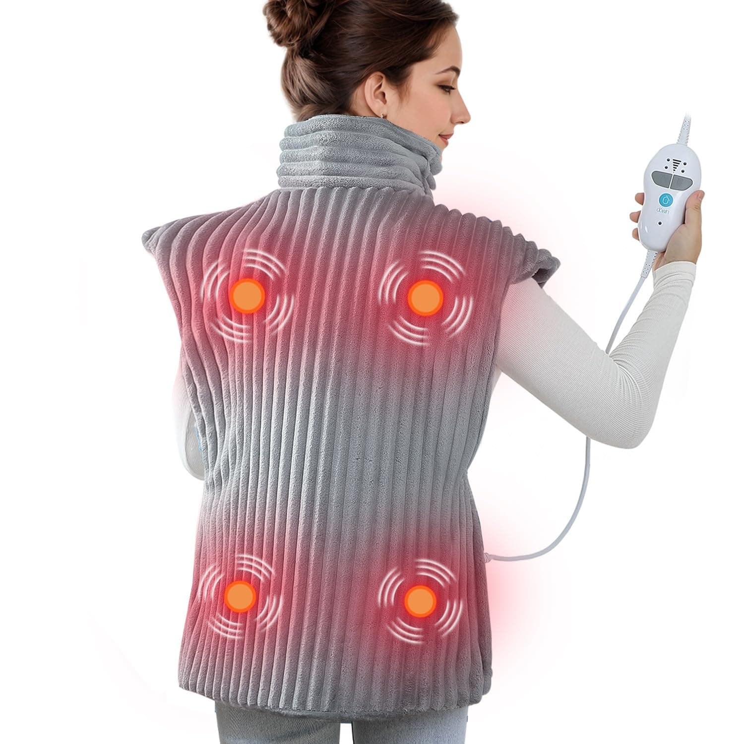 Dowin Heating Pad with Massager for Back Pain Cramps Relief,24"x35" Electric Heating Pad for Neck and Shoulders,Inner Detachable Heated Pad Wrap with 4 Massagers,Gifts for Women Men (Grey)