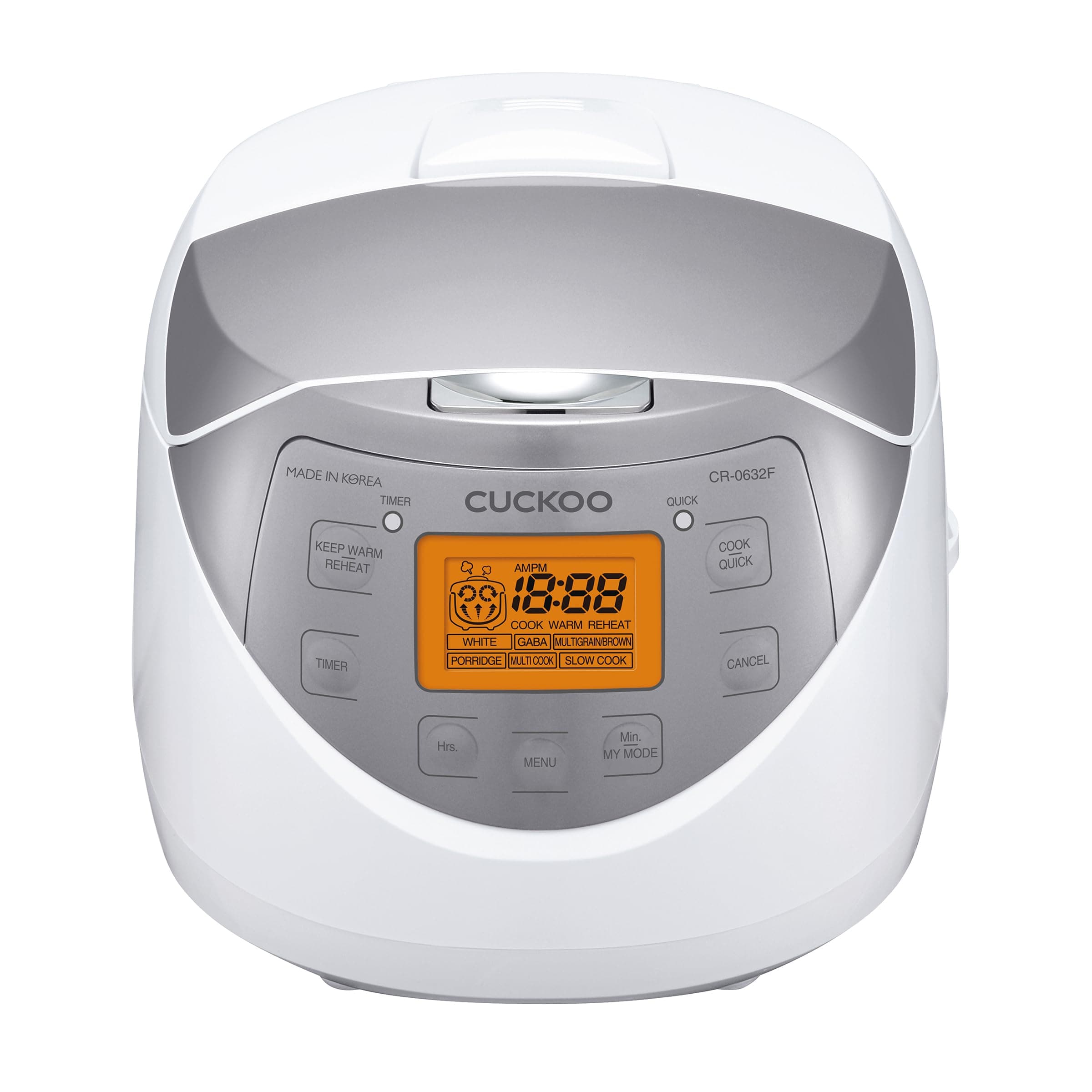 CR 0632F 6 Cup Uncooked Micom Rice Cooker 9 Menu Options: White Rice, Brown Rice & More, Nonstick Inner Pot, Made in Korea White/Grey, White/Silver, 6 Cups
