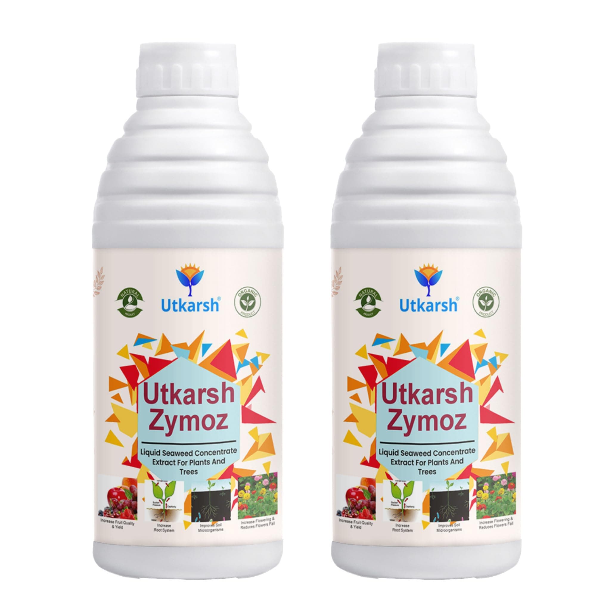Utkarsh Liquid Seaweed Extract | Organic Plant Growth Promoter for Healthy Plants | Enhances Flowering & Improves Fruit Set | Biostimulant For Home Garden - Zymoz (2 Liter; Pack of 2 of 1 Litre)