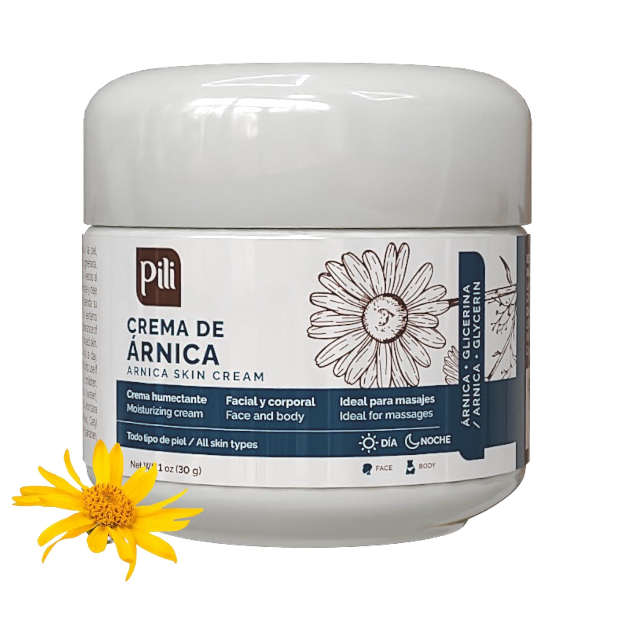 Pili Arnica Cream Hydrating Moisturizer for Face & Body. Soothes Bruised, Dry & Irritated Skin. Fast-Absorbing, Non-Greasy, Unscented. 1 oz