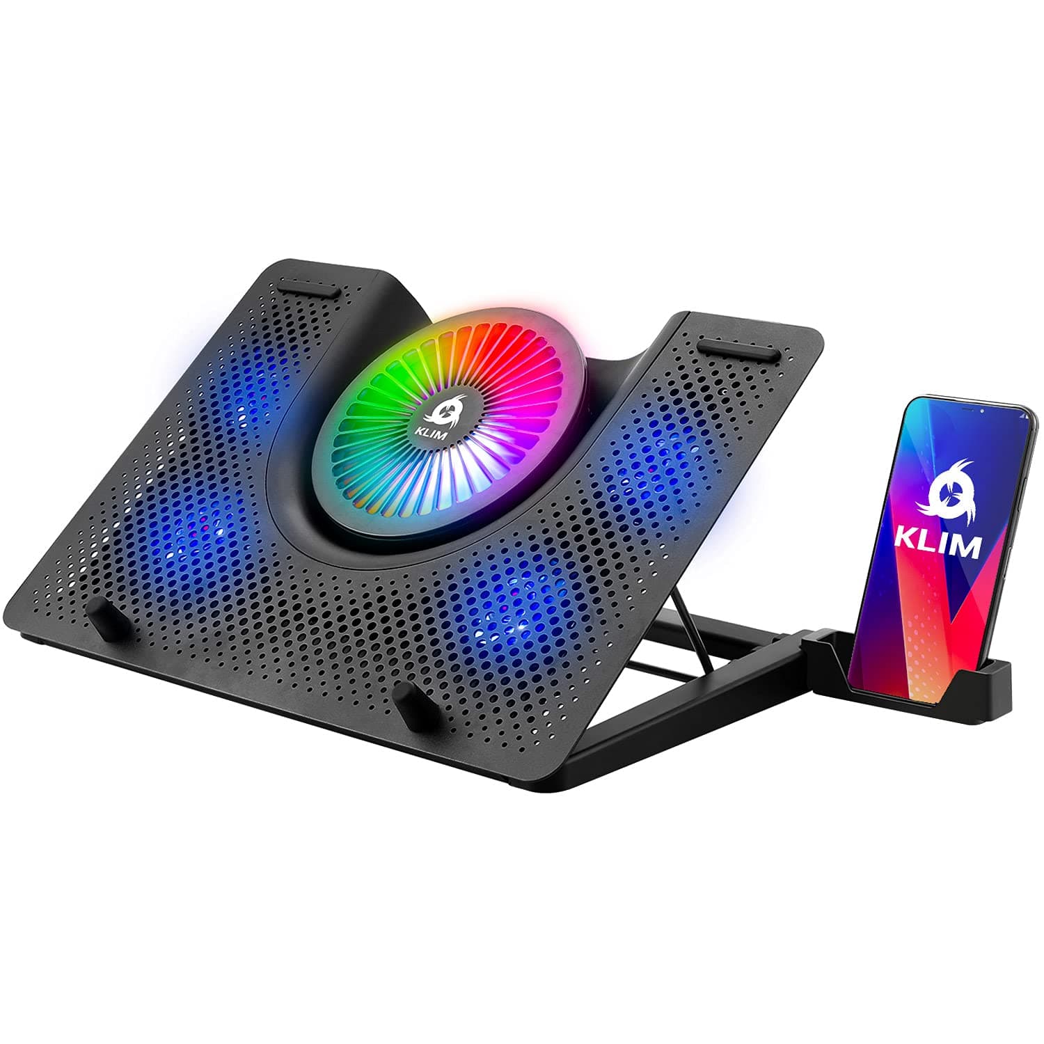 Nova RGB Laptop Cooling Pad - Gaming Laptop Cooler with Phone Holder - Quiet Laptop Stand with Fan - Compatible up to 17"- 5 Year Warranty - PC Mac PS5 PS4 Xbox One
