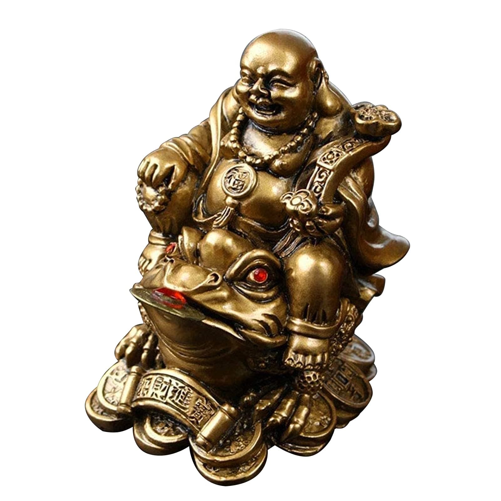 Feng Shui Laughing Buddha, Wealth Laughing Buddha Sit on Money Frog Statue Lucky Toad Car Ornaments Home Office Decoration (Bronze)