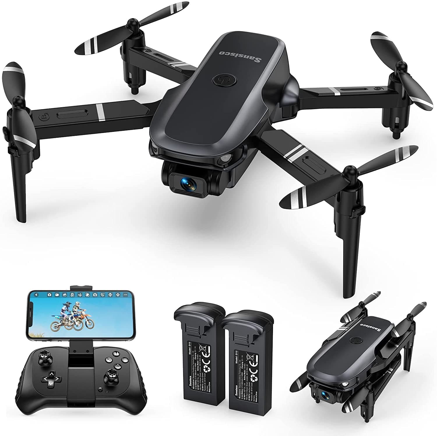 Sansisco D15 Mini Drone for Kids and Beginners with 1080P FPV Camera Remote Control, Foldable Drone with Headless Mode, Altitude Hold, Waypoints, Gravity Control, Gesture Control and 360° 3D Flip