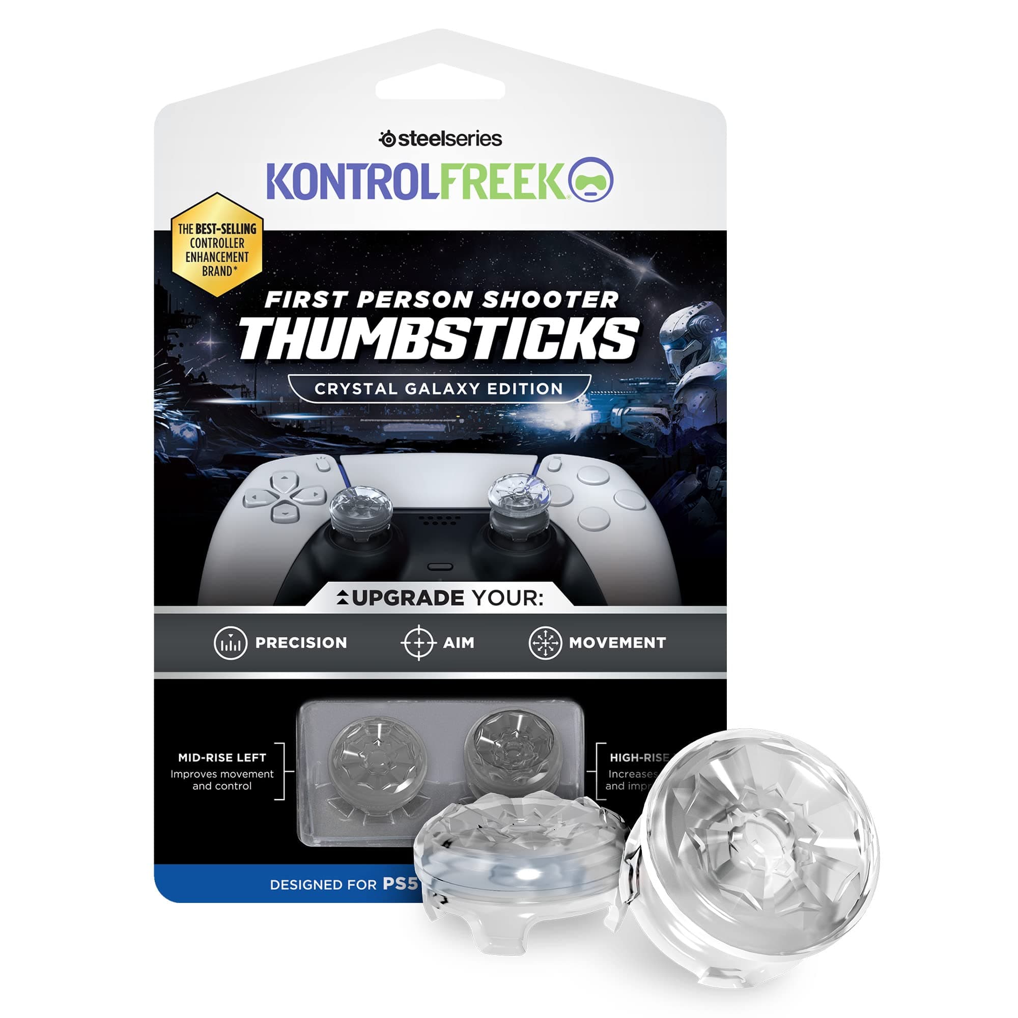 KontrolFreek FPS Freek Galaxy Crystal for PlayStation 4 (PS4) and PlayStation 5 (PS5) Controller | Performance Thumbsticks | 1 High-Rise, 1 Mid-Rise | Crystal