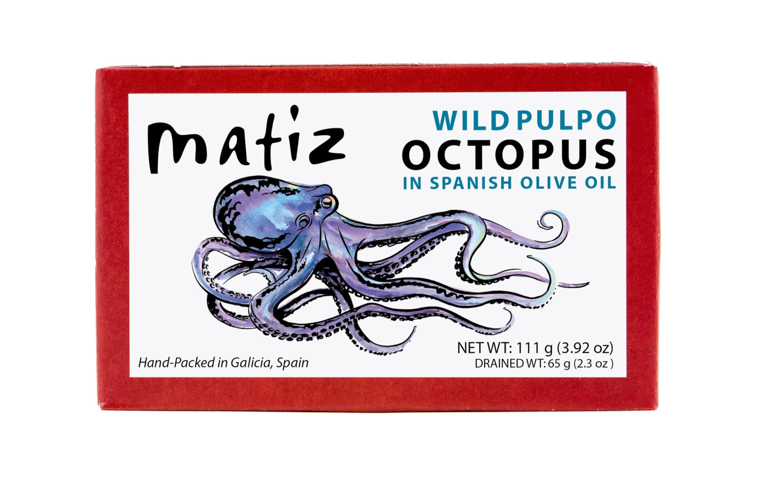 Matiz Pulpo Wild-Caught Pulpo Spanish Octopus in Olive Oil 4.0 Oz, (2 Pack)