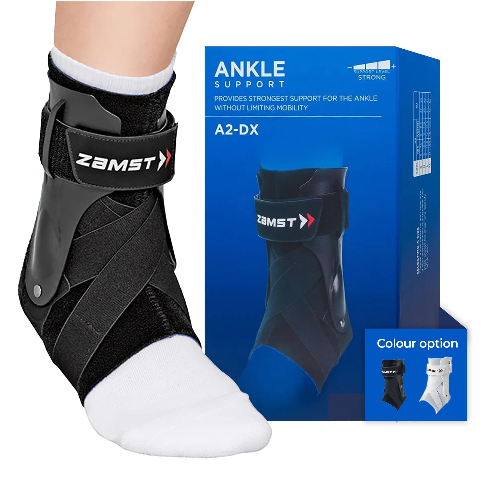 Zamst A2-DX White Ankle Brace for Sports - Breathable Sports Ankle Support for Men and Women with Guard Stabilisers for High-Grade Ankle Sprain