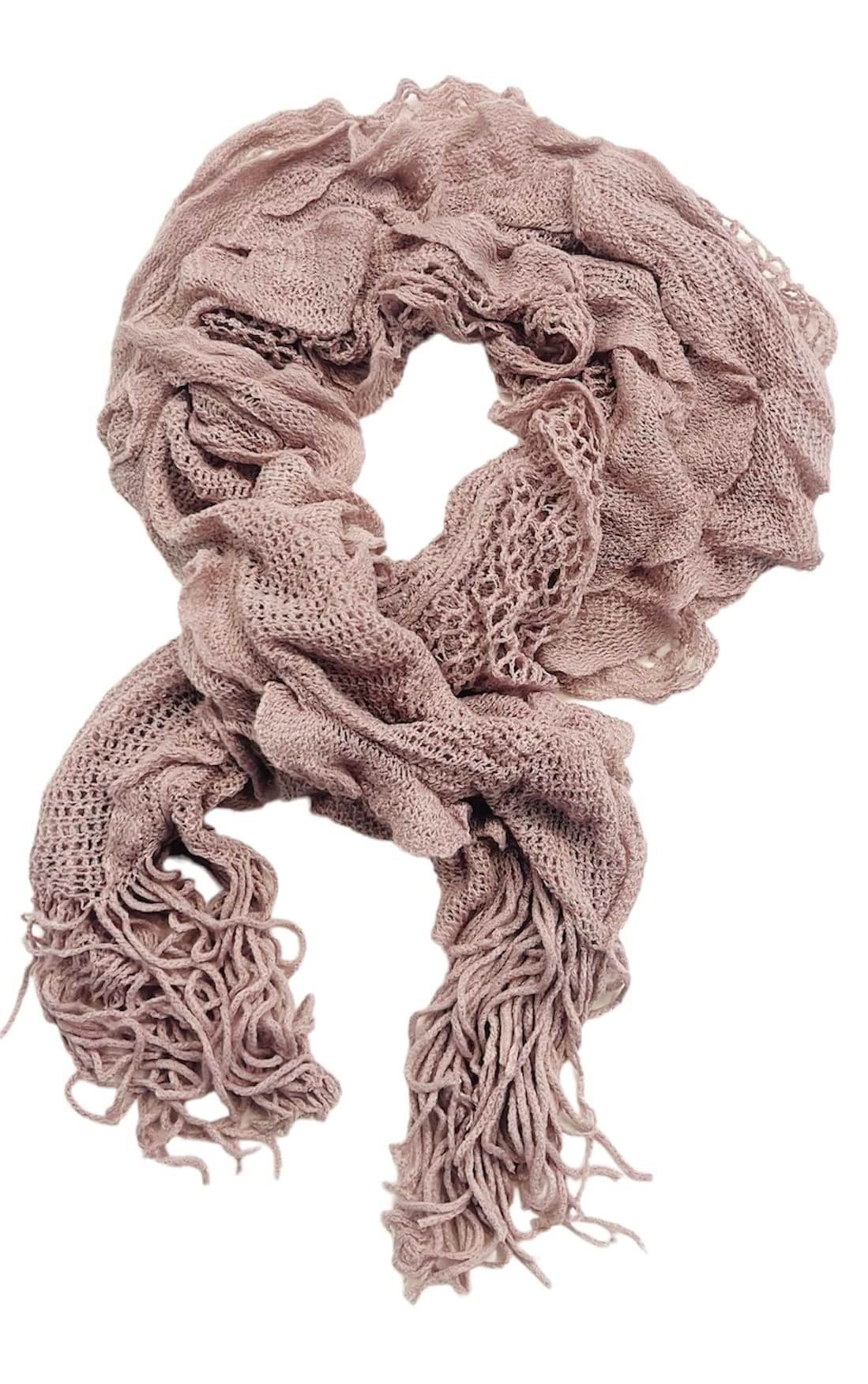 Purse babe Womens Net Chain Knitted Chunky Curly Scarf shawl With Lace And Fringe