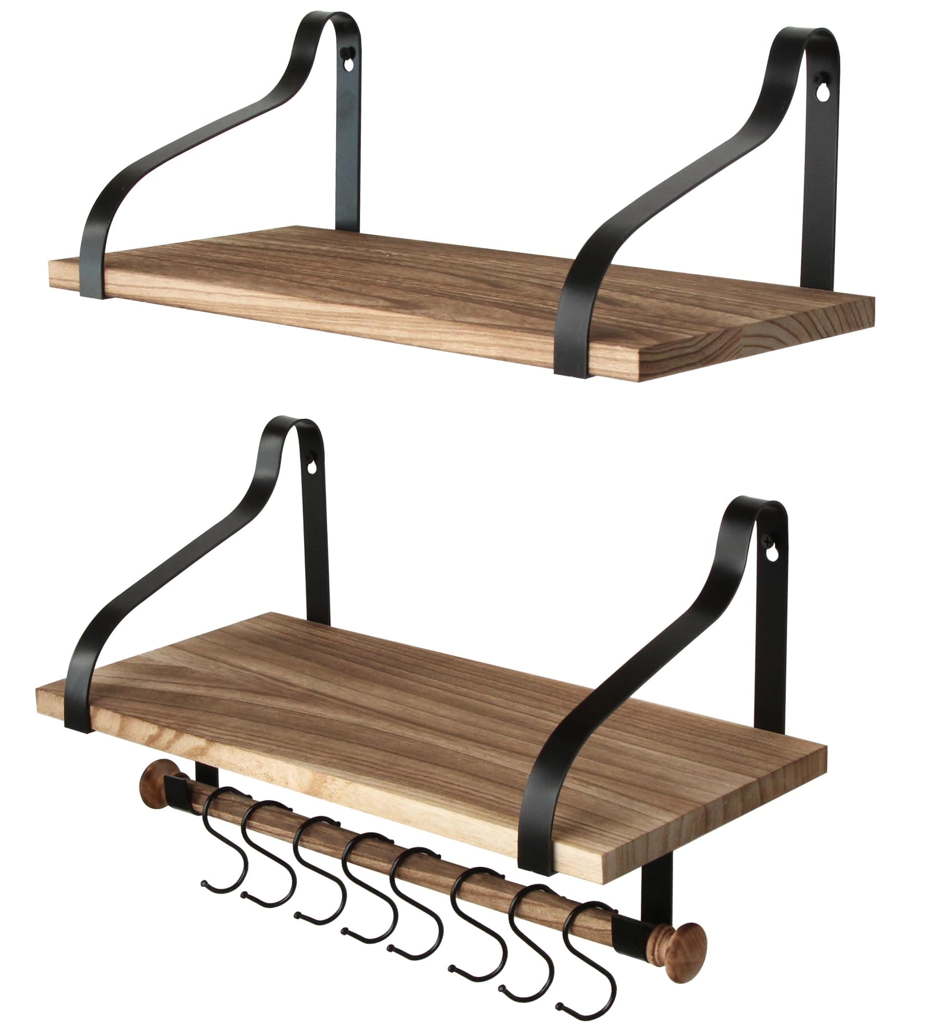 Gurfury Wooden Hanging Pot Rack with 8 Hooks - Farmhouse Style Wall Mount Multifunctional Cookware Organizer Rack Kitchen Storage for Pans Utensils (Natural)