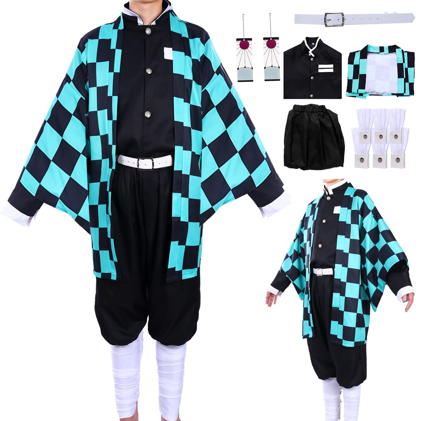 Tanjirou Cosplay Costume Kids Adults, Demon Slayer Cosplay Costume Kamado Tanjirou Kimono Outfits Full Set Halloween Costumes for Boys Men