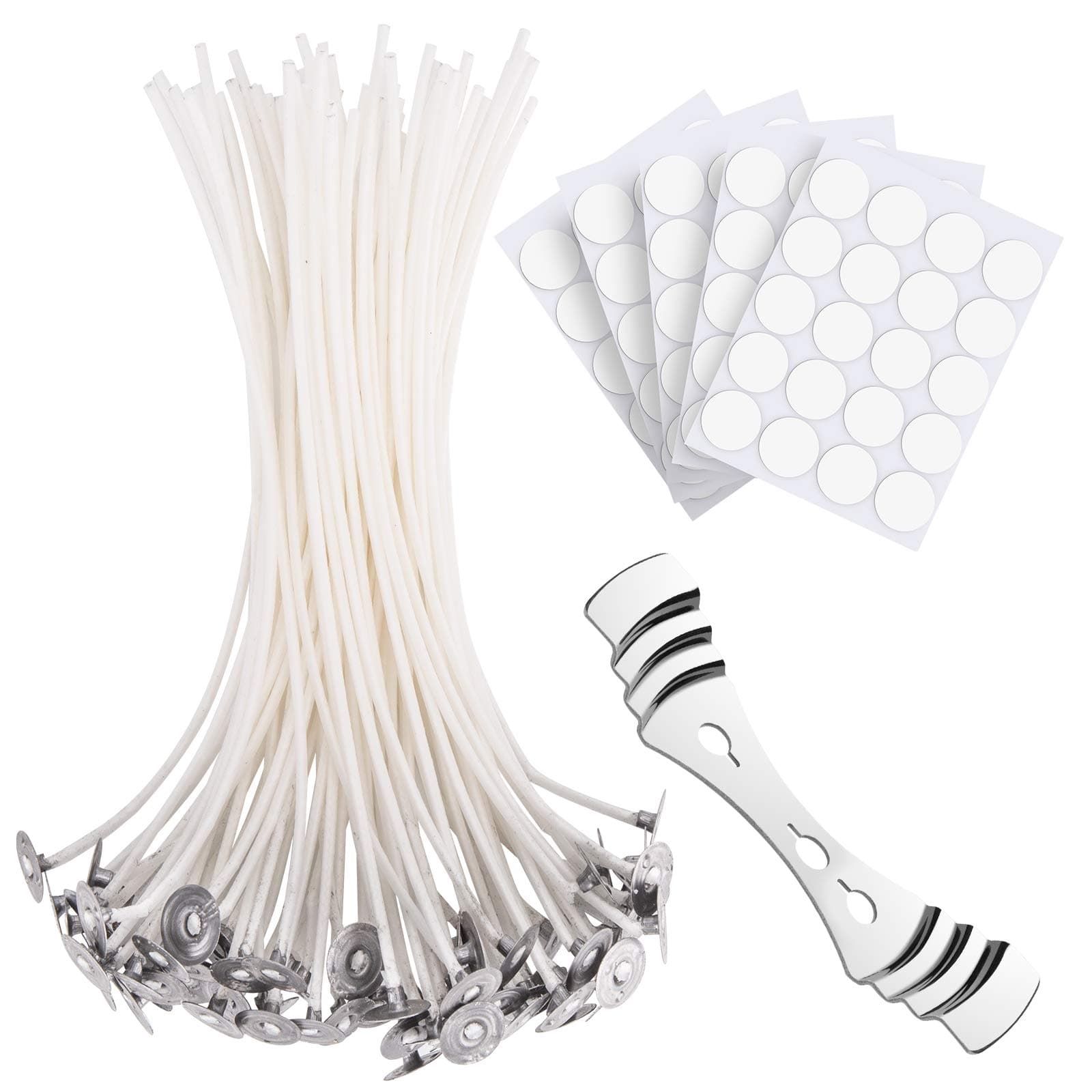 100PCS Candle Wicks of 6-inch with 100PCS Candle Wicks Stickers, DIY Cotton Candle Making Kit with Candle Wicks Stickers for Candle Making