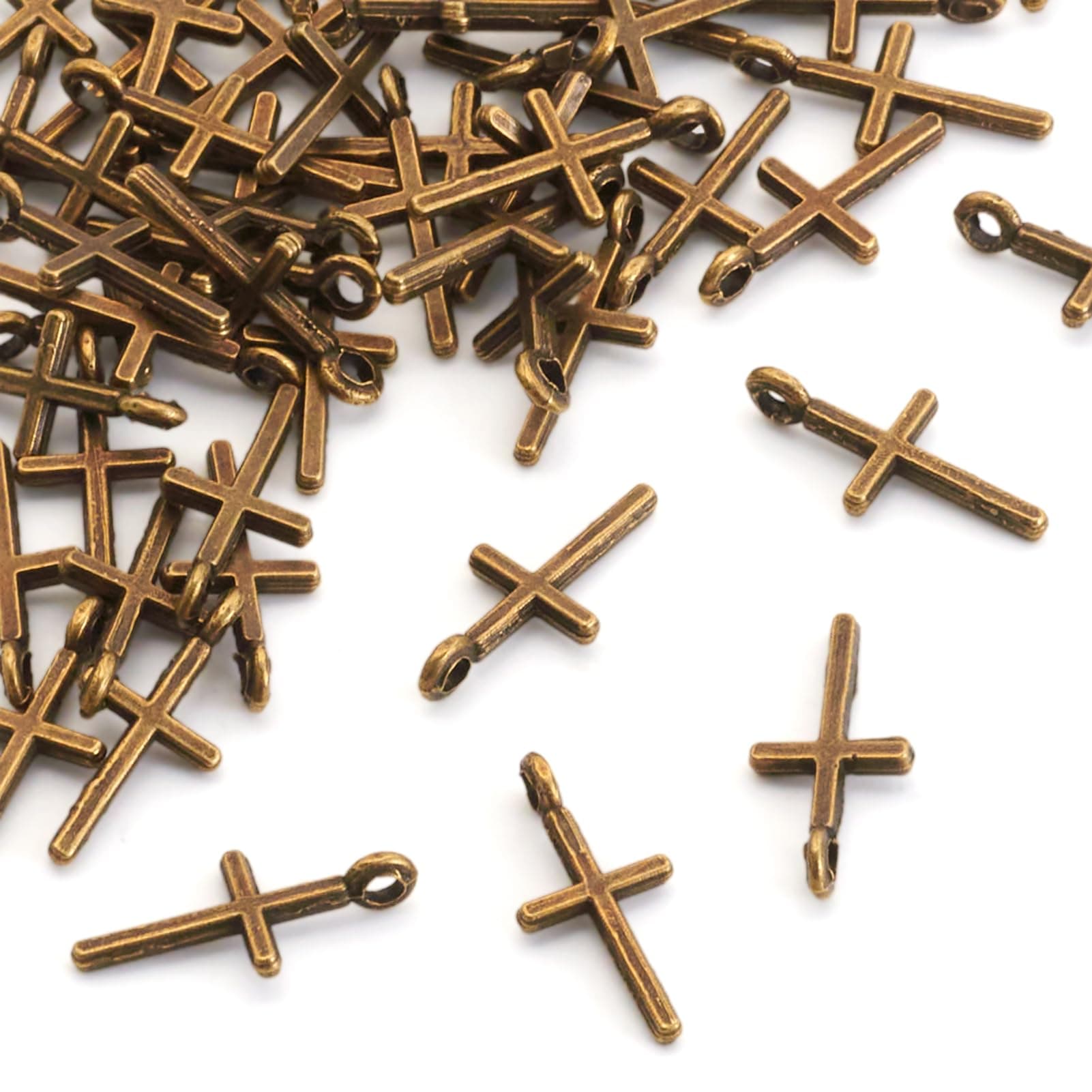 Beadthoven 50pcs Antique Bronze Alloy Cross Pendants Crucifix Necklace Charms for Making Necklace Bracelet Choker 17x8x2mm Hole: 2mm