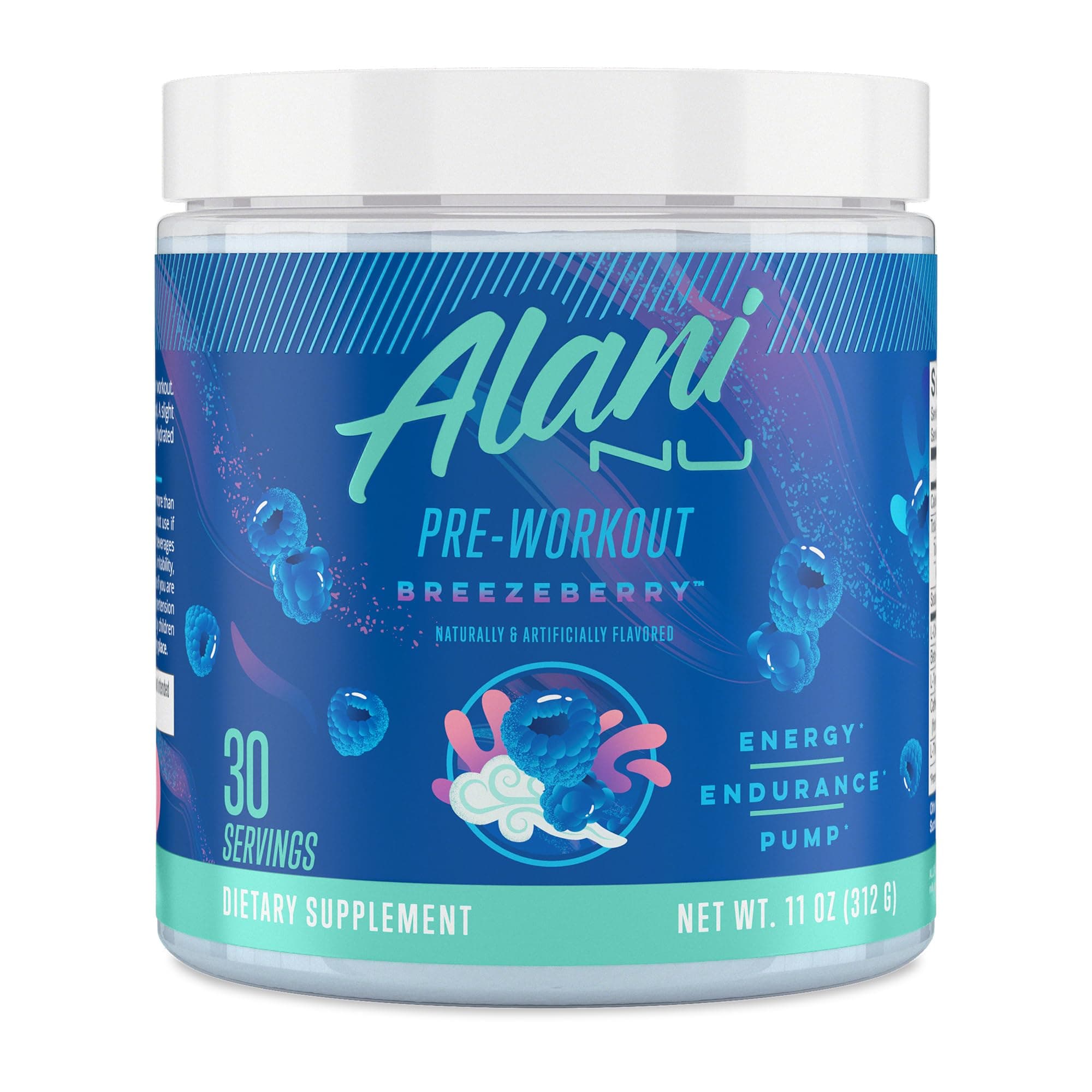 Pre Workout Powder BREEZEBERRY, Amino Energy Boost, Endurance Supplement, Sugar Free, 200mg Caffeine, L-Theanine, Beta-Alanine, L-Citrulline, 30 Servings