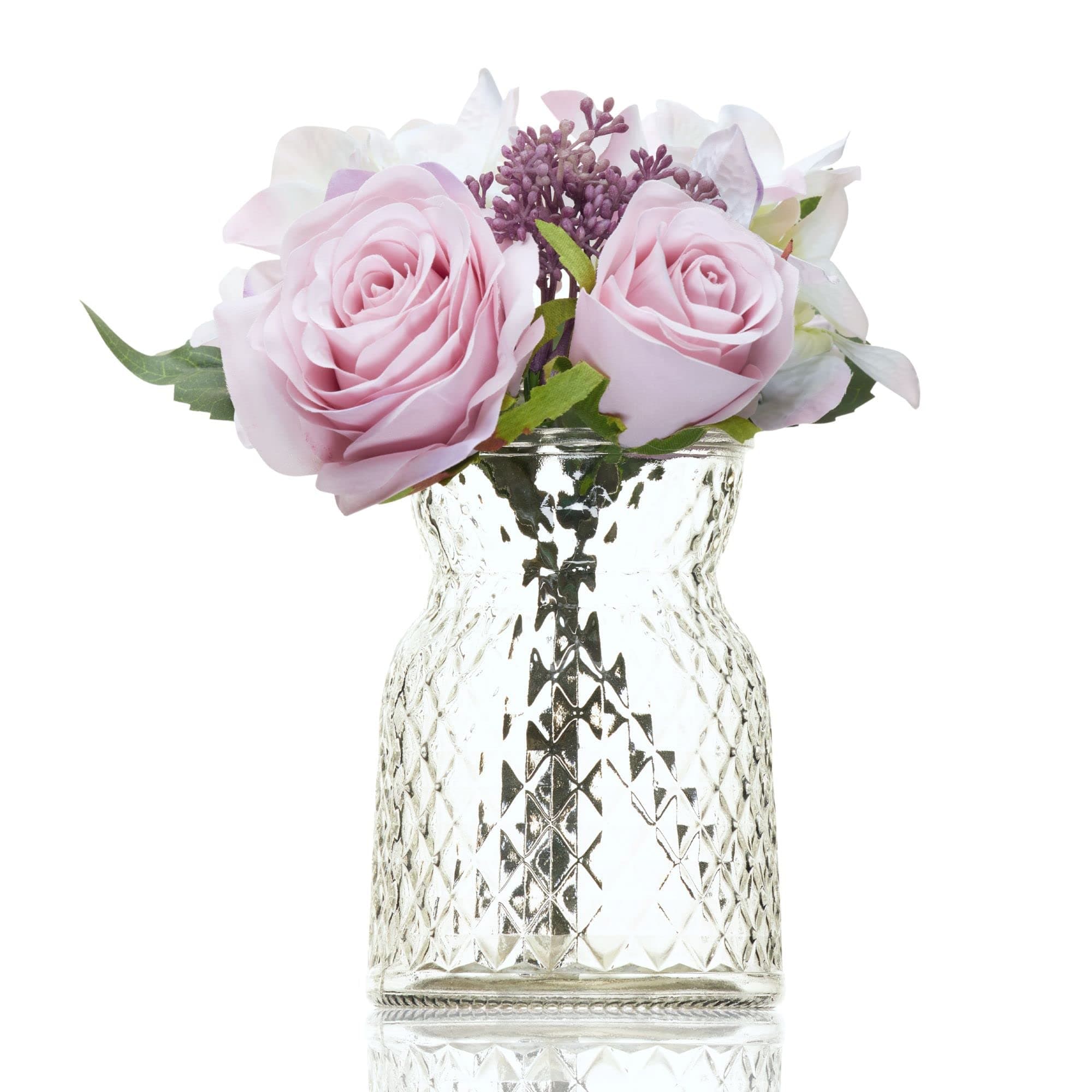 Wrenbury Small Flower Vase Clear 14cm – Decorative Waisted Bud Vase Jar for Flowers Posy Peony Tulips – Mini Container for Flowers for Mum