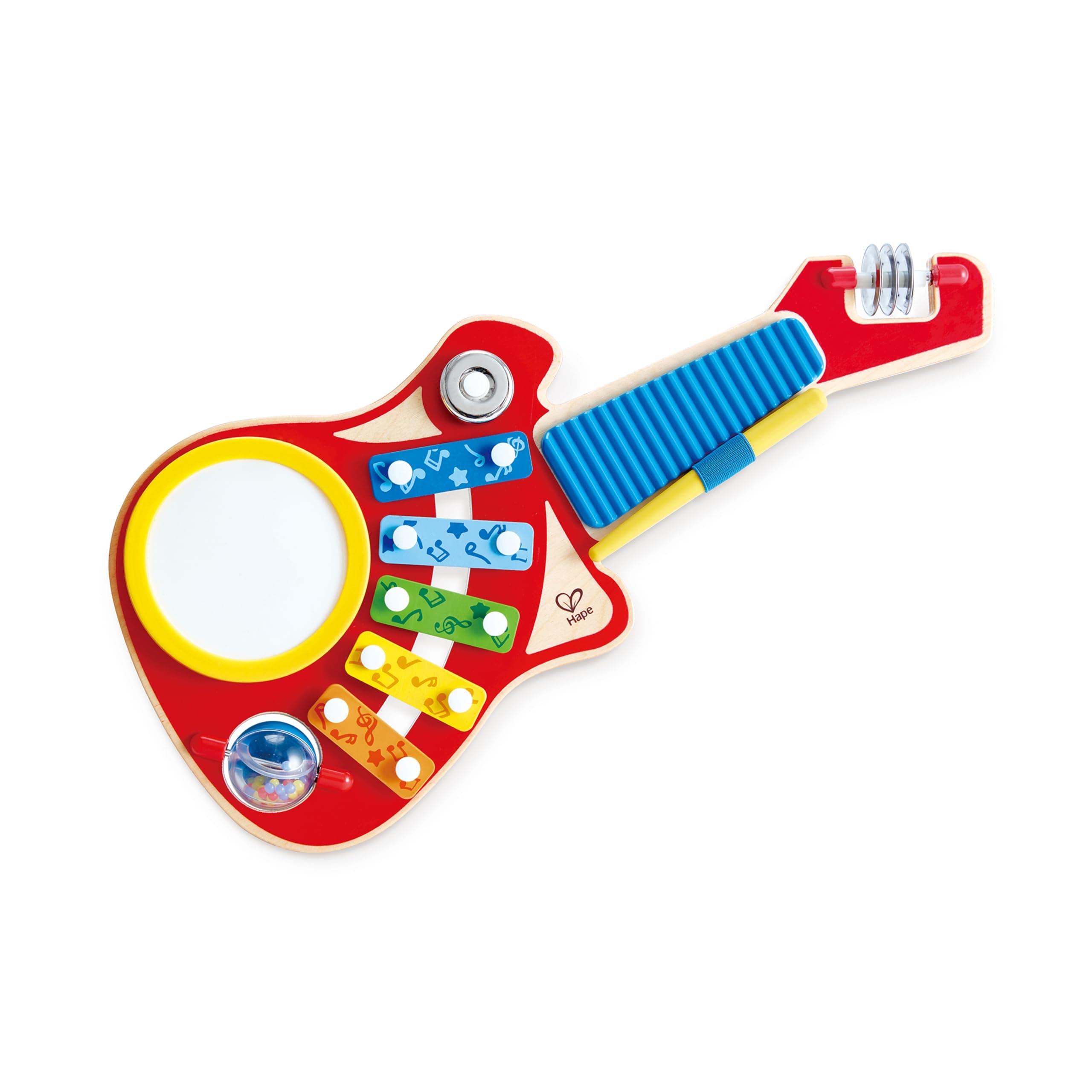 Hape 6-in-1 Music Maker | Colorful 6 Instrument Guitar Shaped Musical Toy for Ages 18 Months+