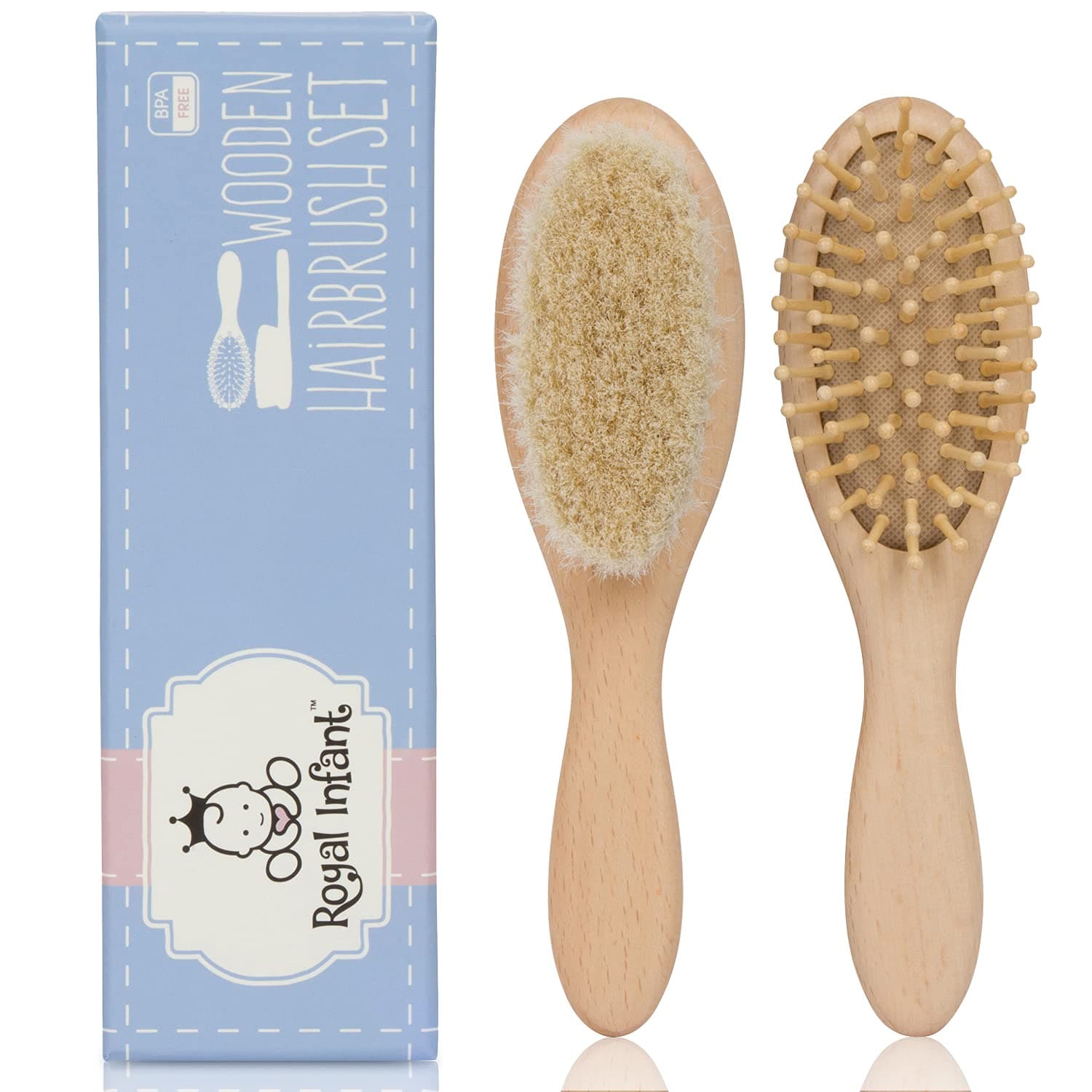 Wooden Baby Brush Set, Natural Soft Bristles with Comfort Handle, Set Toddler Brush
